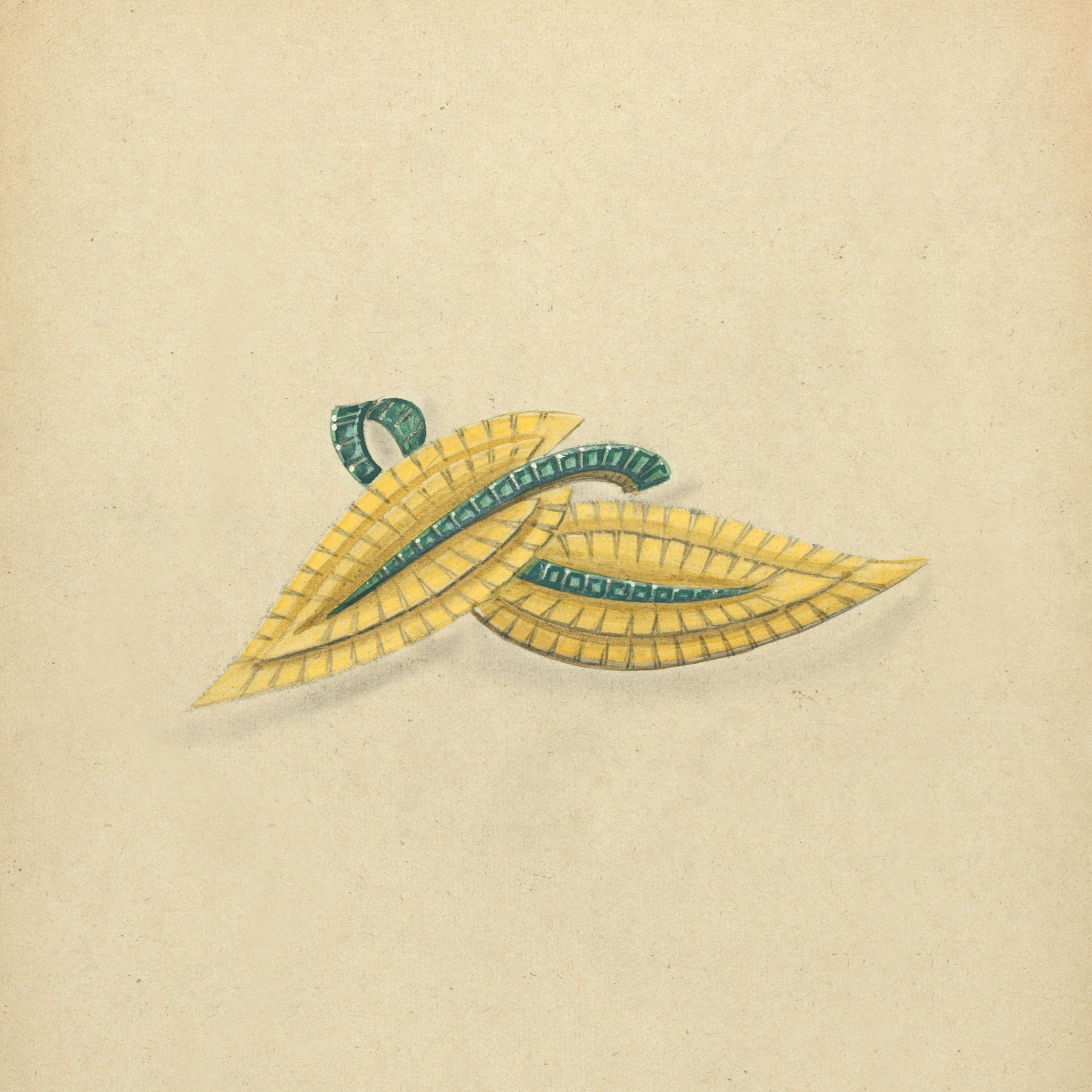 Two-leaf胸针工坊卡片，1943年。Van Cleef & Arpels梵克雅宝档案。