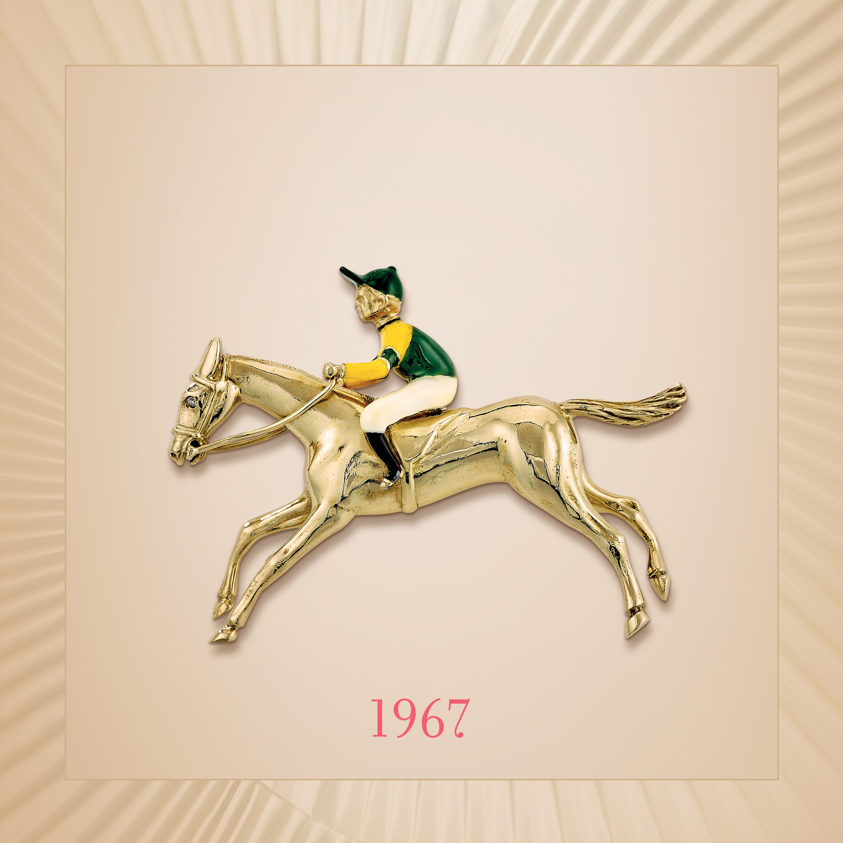 Jockey clip, 1967. 18K yellow gold, enamel. Van Cleef & Arpels Collection.