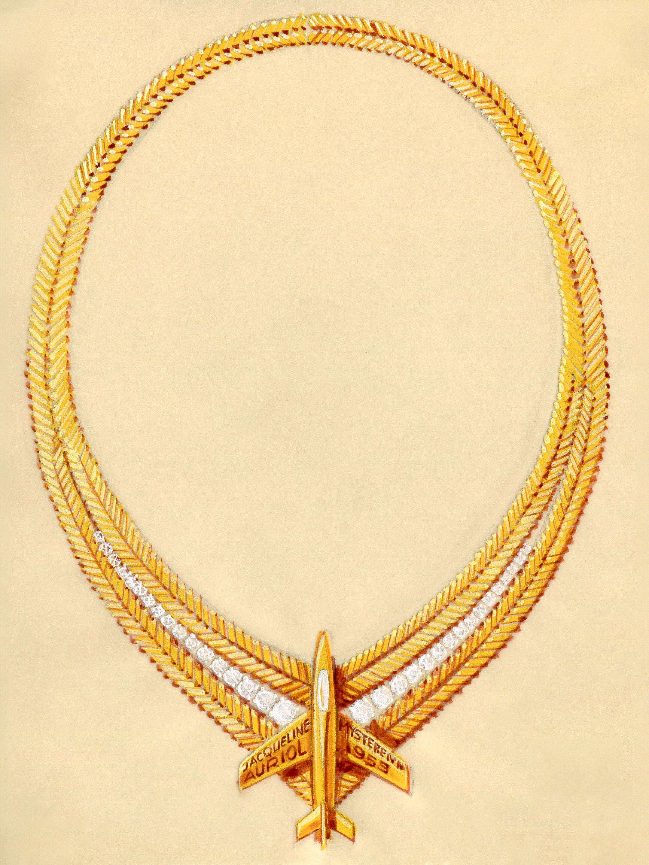 Dessin préparatoire du collier Avion Mystère IV, vers 1955. Archives Van Cleef & Arpels.