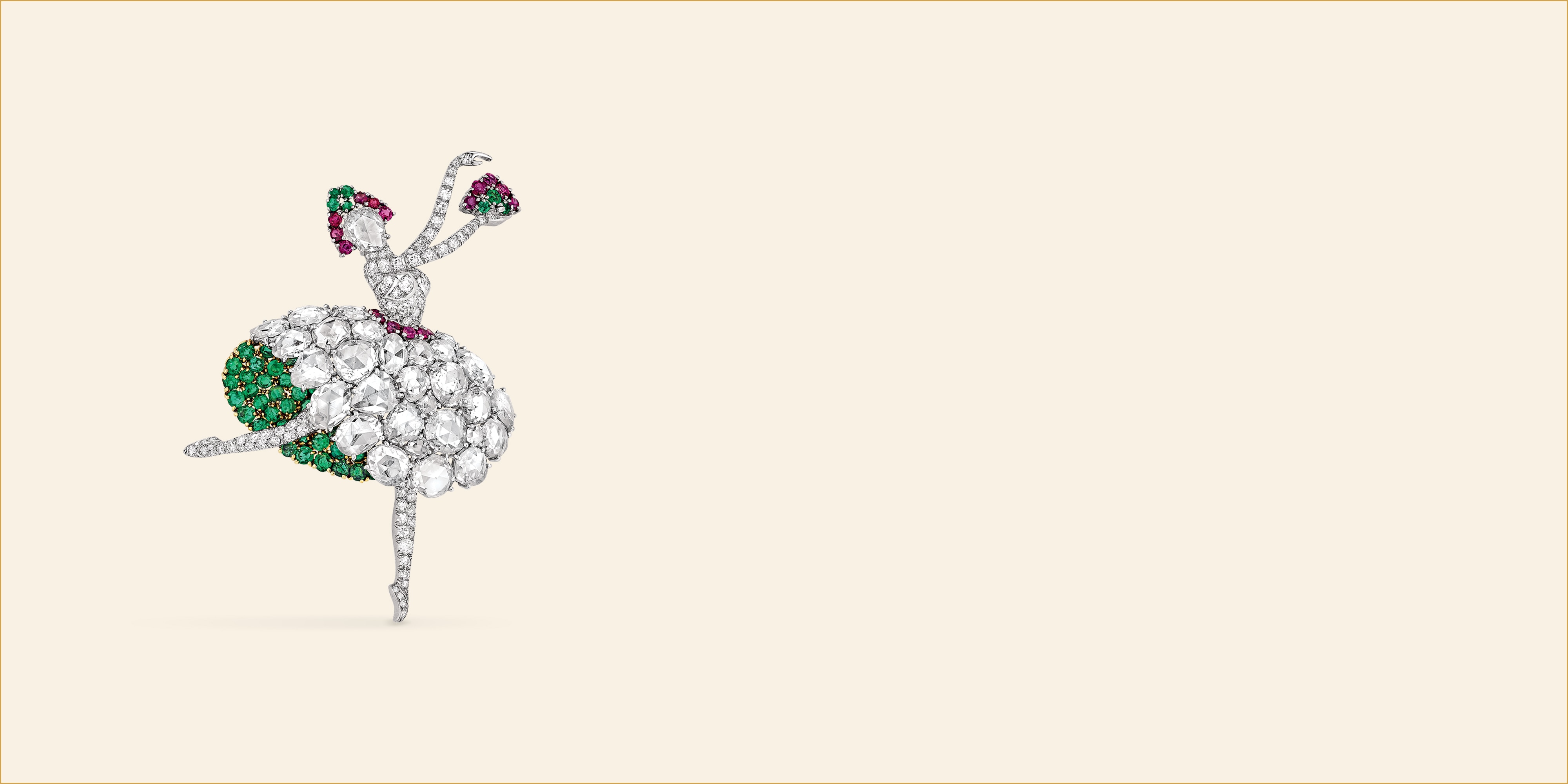 Dancer clip, 1941. Platinum, yellow gold, emeralds, rubies, diamonds. Van Cleef & Arpels Collection.