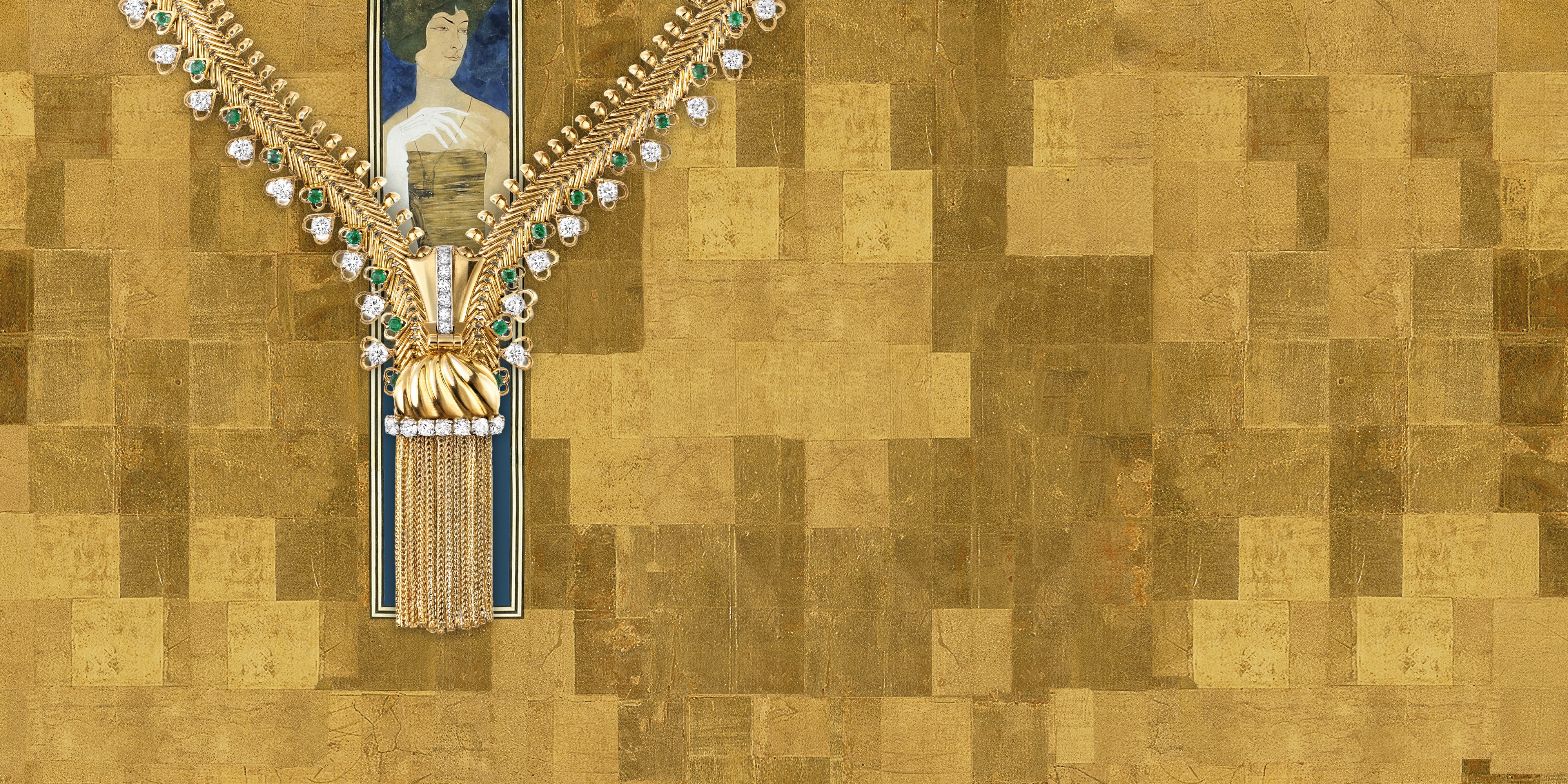 Collier Zip, 1955. Transformable en bracelet. Or jaune, platine, émeraudes, diamants. Collection Van Cleef & Arpels.