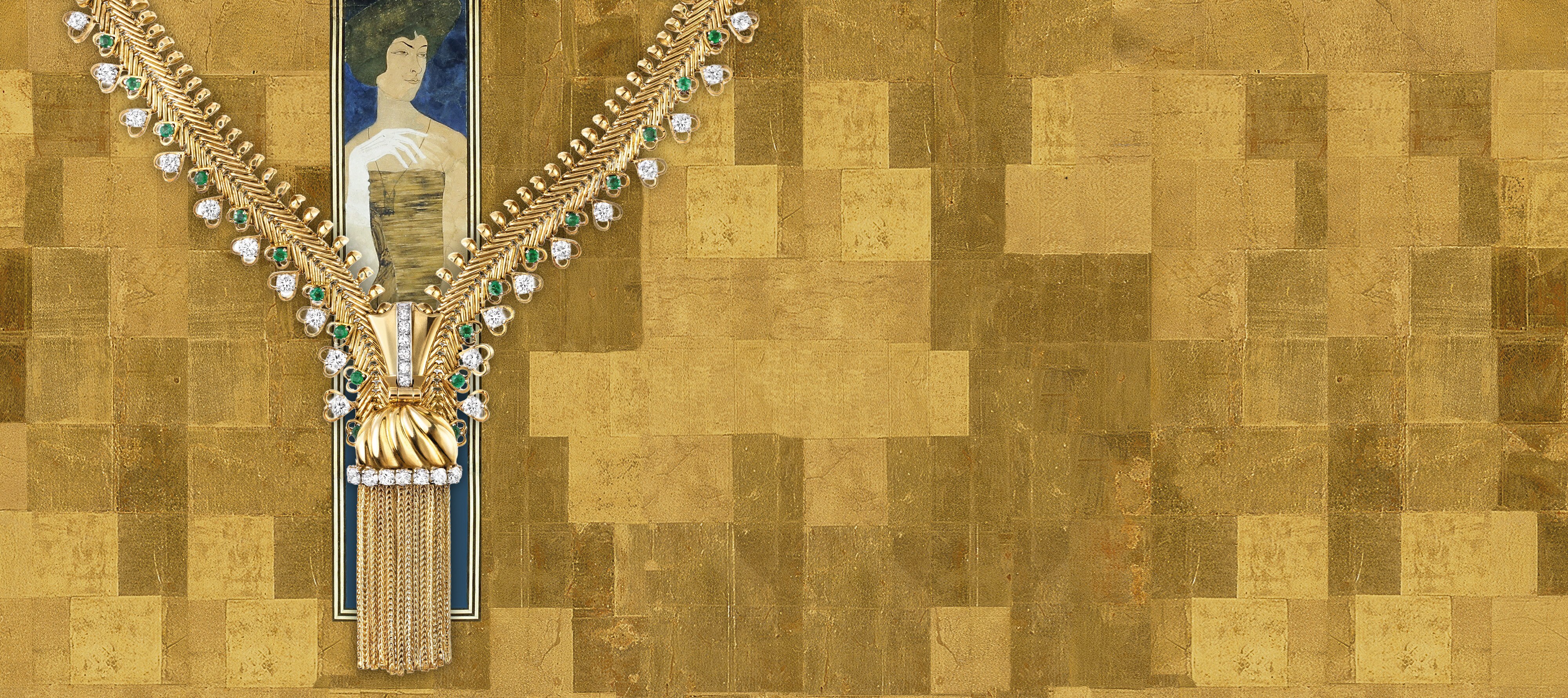 Collier Zip, 1955. Verwandelbar in ein Armband. Gelbgold, Platin, Smaragde, Diamanten. Sammlung Van Cleef & Arpels.