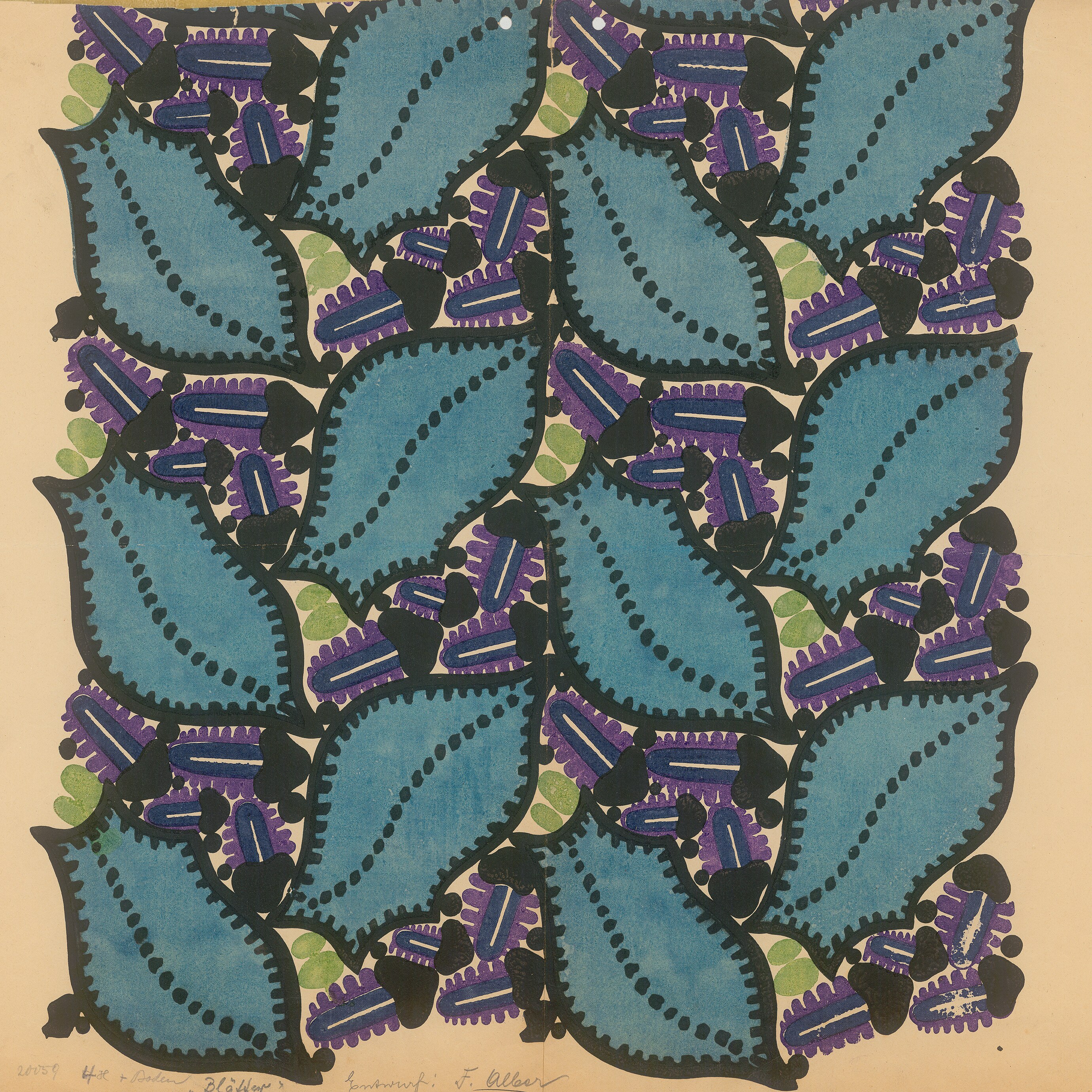 Stoffmuster Blätter der Wiener Werkstätte (Andruck), 1910–11. Handdruck. MAK.