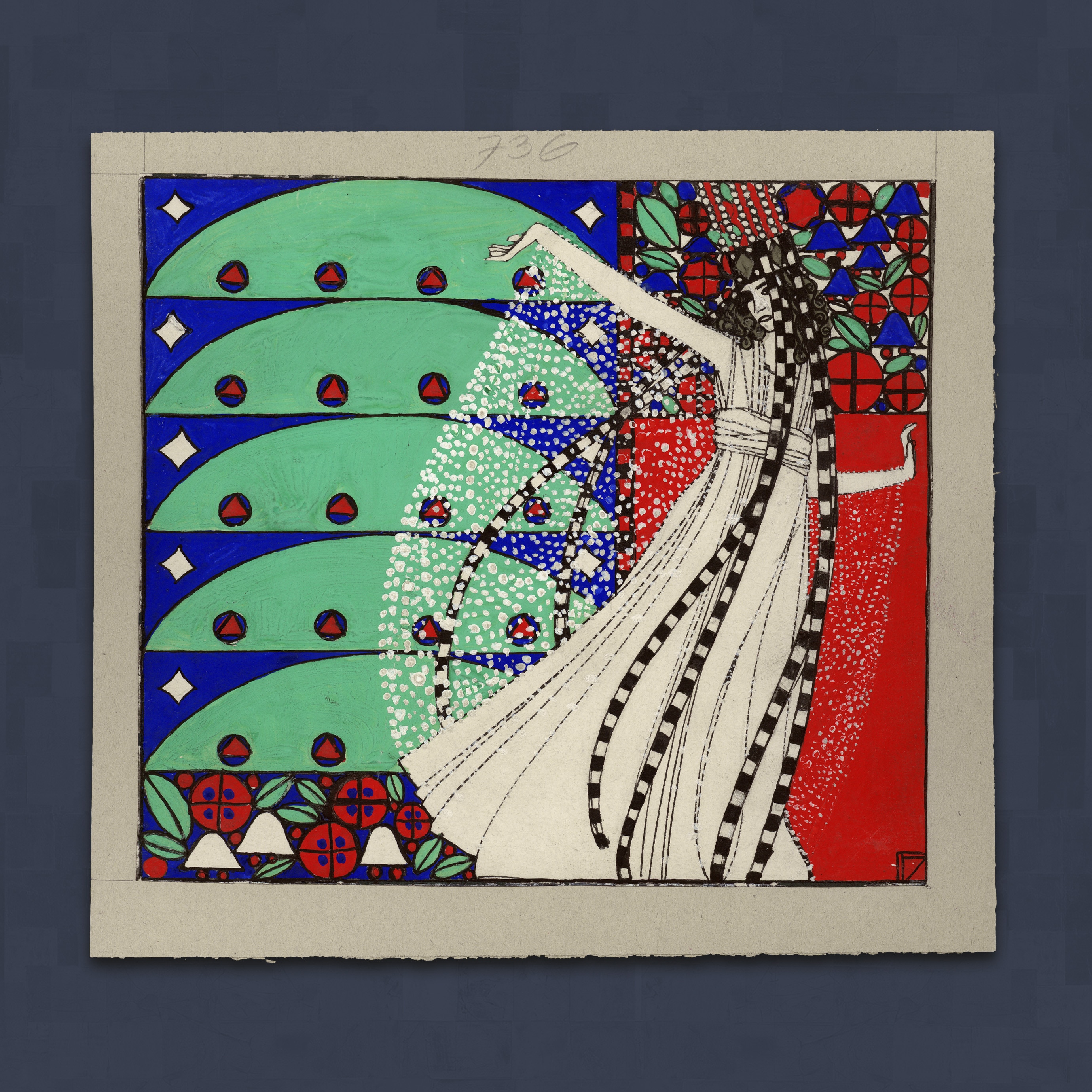 Fritz Zeymer. Illustration für das erste Programmheft des Kabaretts Fledermaus (Tänzerin Gertrude Barrison), Wien, 1907. Tusche, Gouache. MAK.