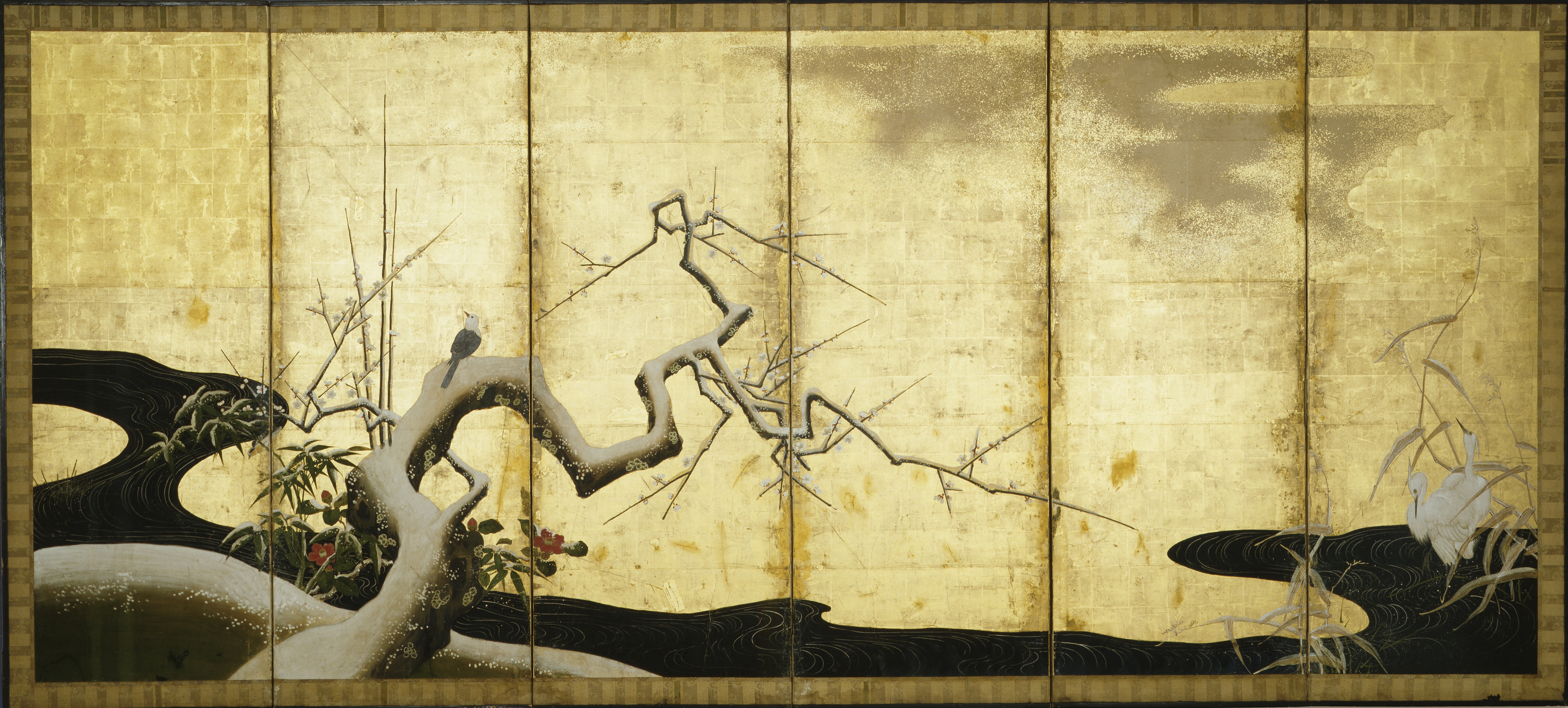 Paravent Winter, Japan, 18. Jahrhundert. Papier, Tusche, Pigment. MAK.