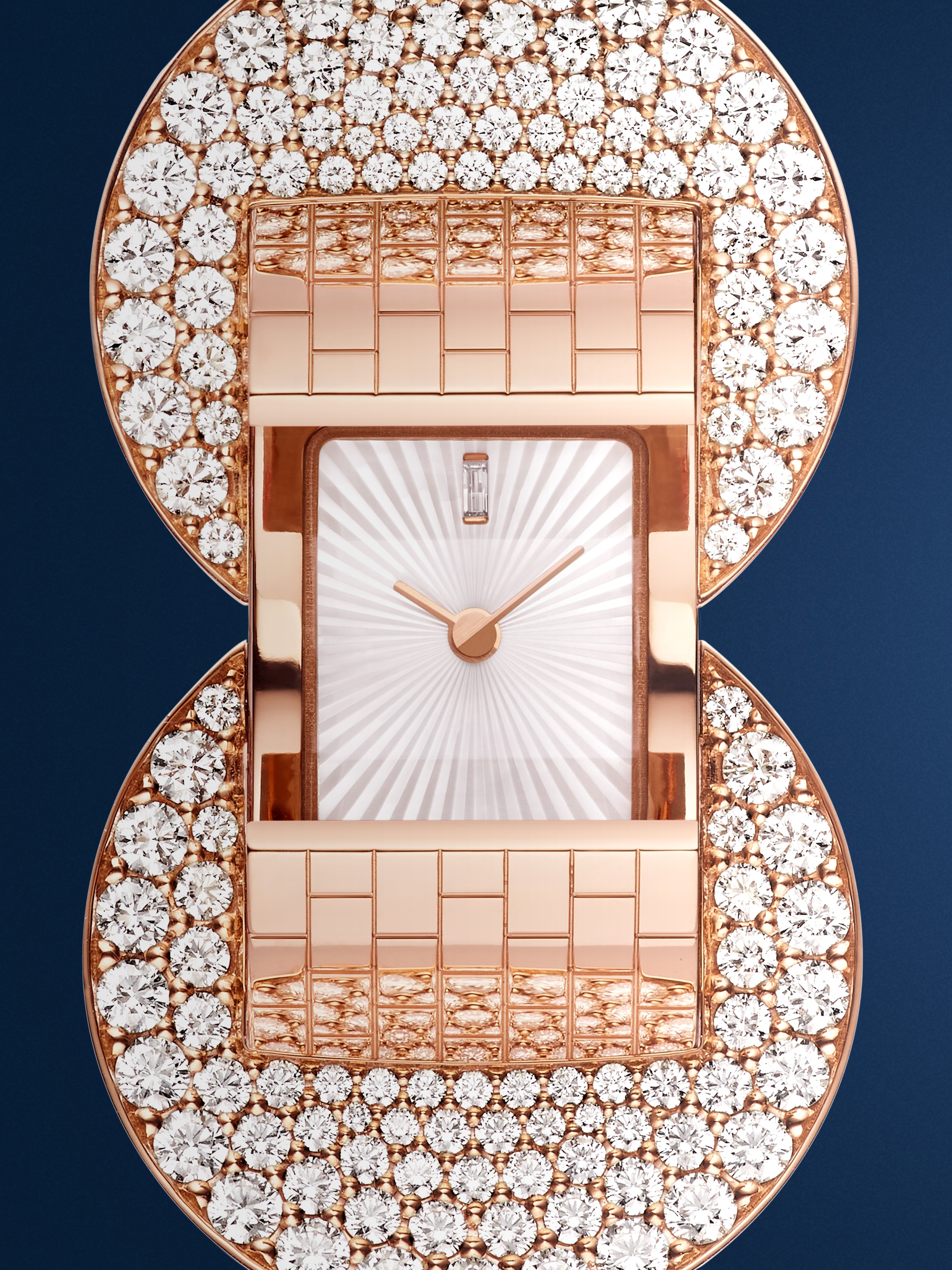 Ludo Secret watch. 18K rose gold, white mother-of-pearl, diamonds, Swiss quartz movement. High Jewelry watches collection, Van Cleef & Arpels.