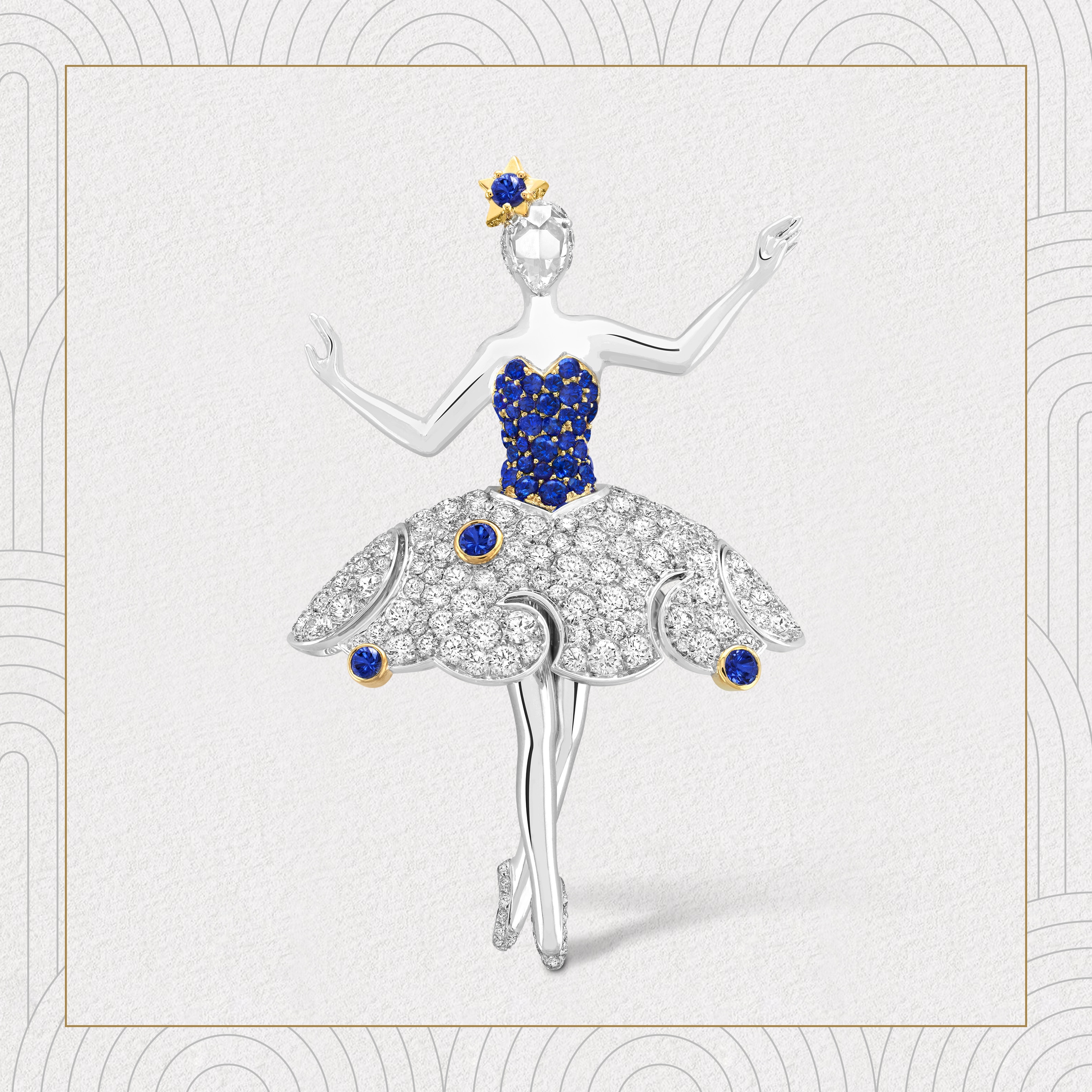 Ballerina-Clip Thétys, Weißgold, Gelbgold, Saphire, Diamanten. Van Cleef & Arpels