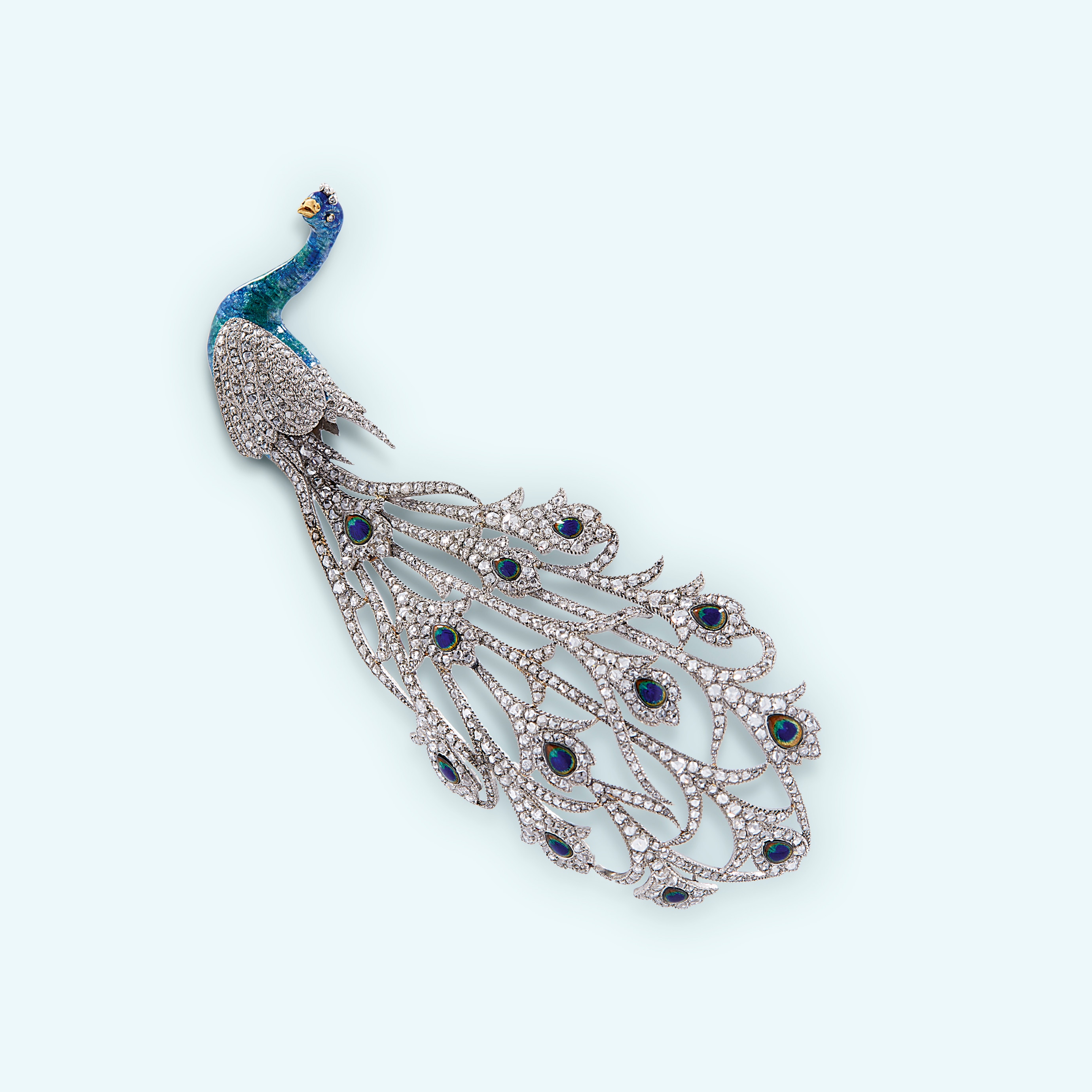 Charles Mellerio, Peacock Brooch, 1910, diamonds, enamel. Private collection