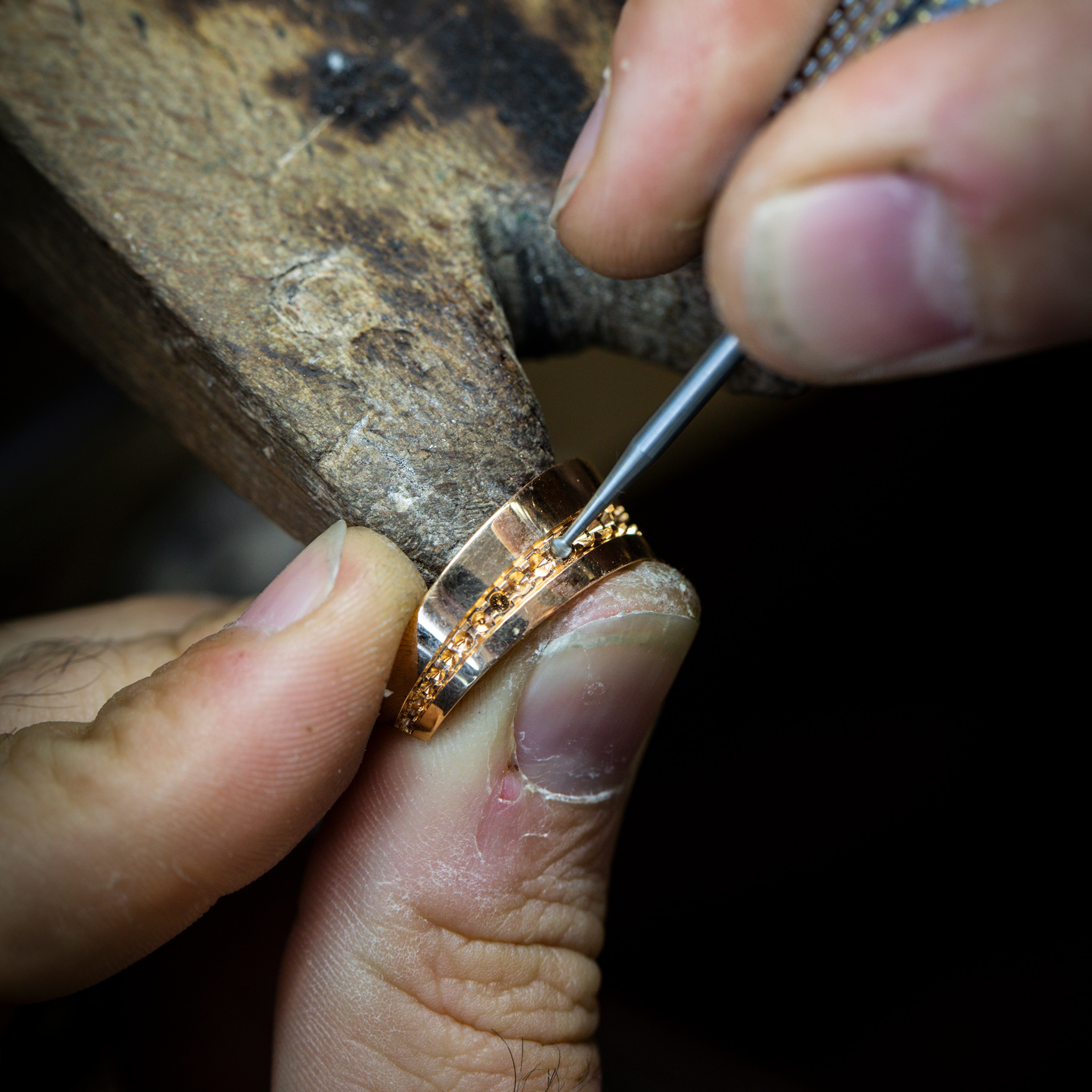 Final polishing on the watch. Ludo Secret rose gold watch, Van Cleef & Arpels.