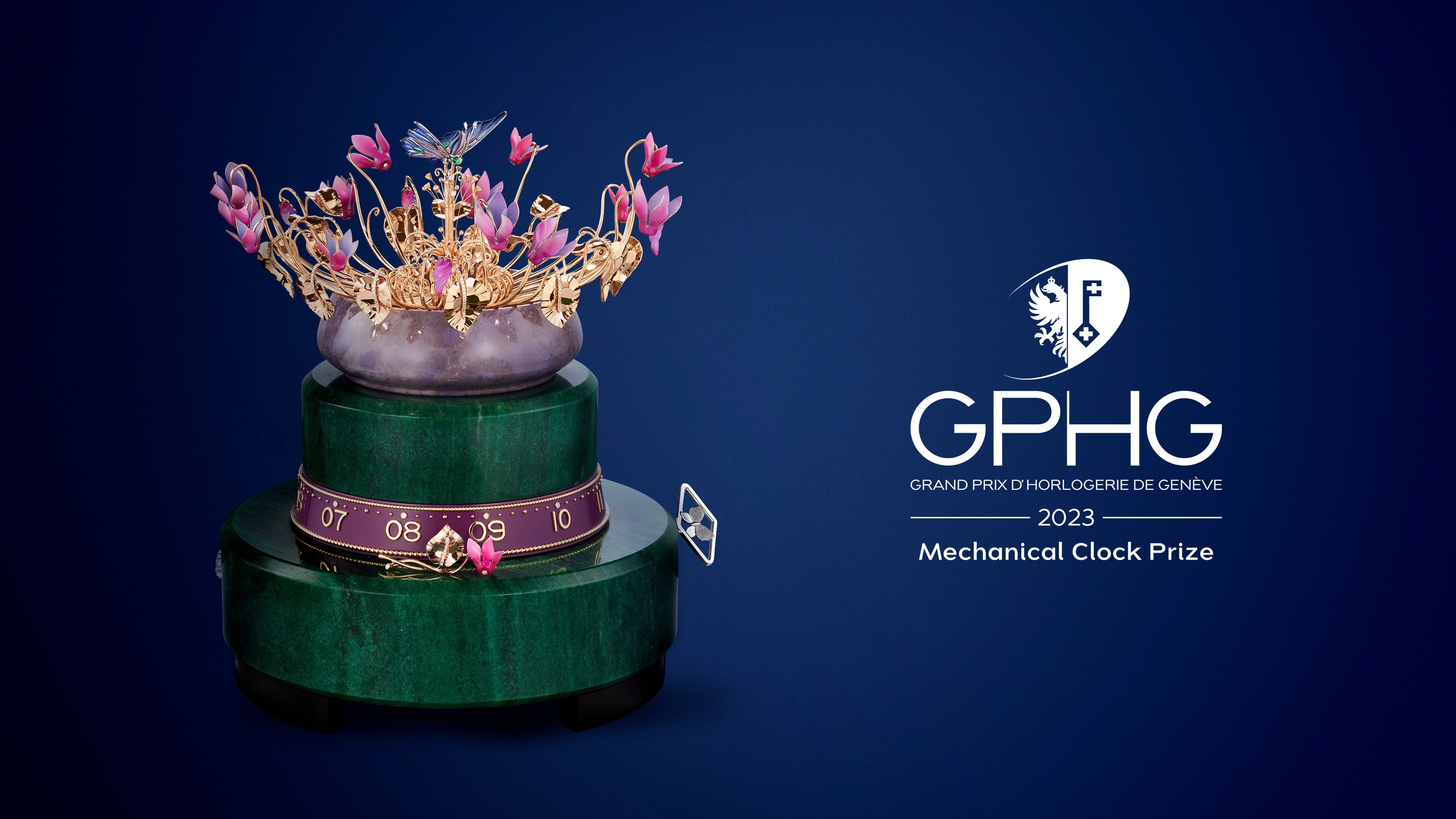 Eveil du Cyclamen automaton, winner of the Mechanical Clock prize at the GPHG 2023, Van Cleef & Arpels.