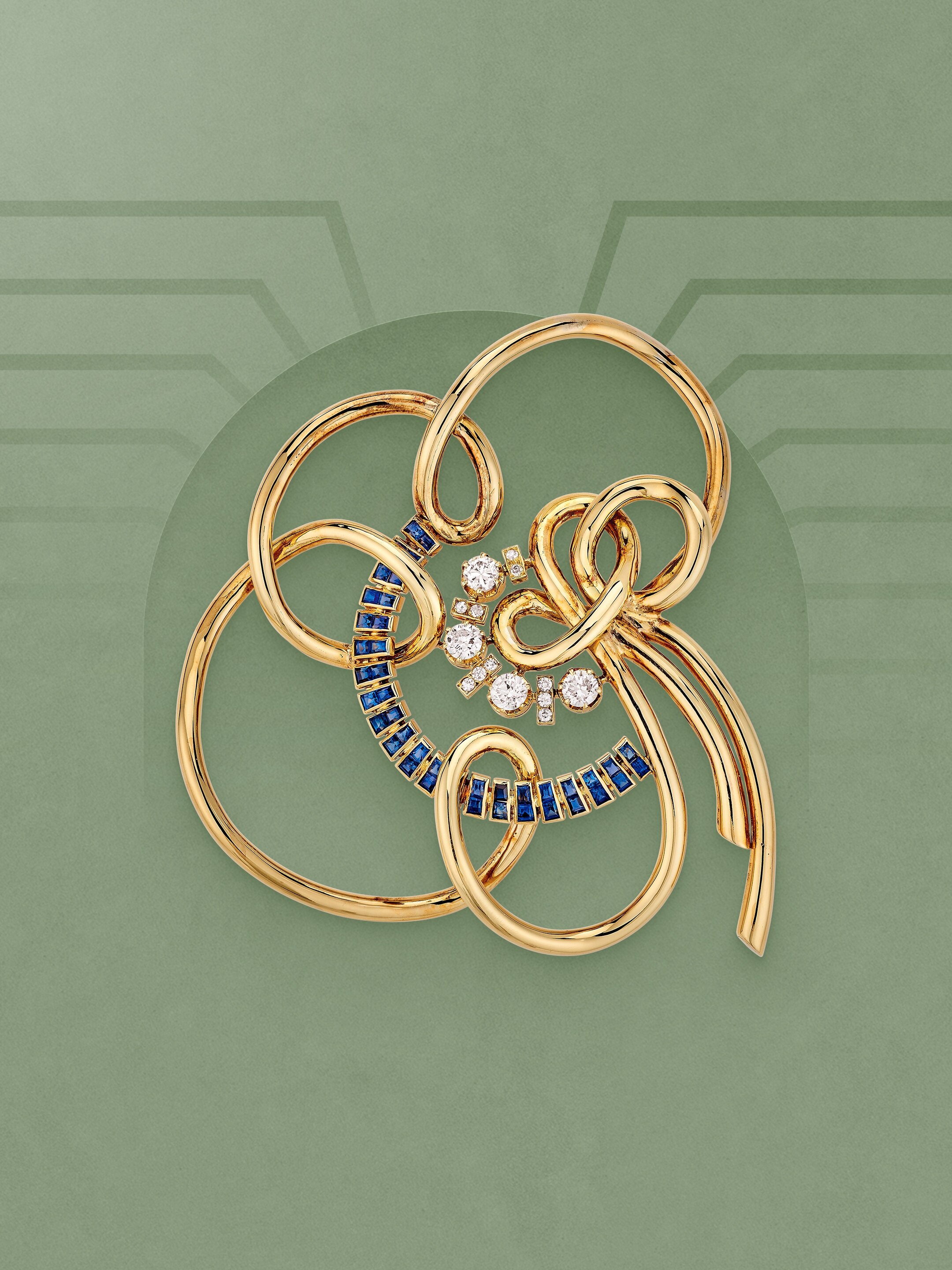 Clip Silhouette Flower, 1937. 18 Karat Gelbgold, Saphire, Diamanten. Sammlung Van Cleef & Arpels.