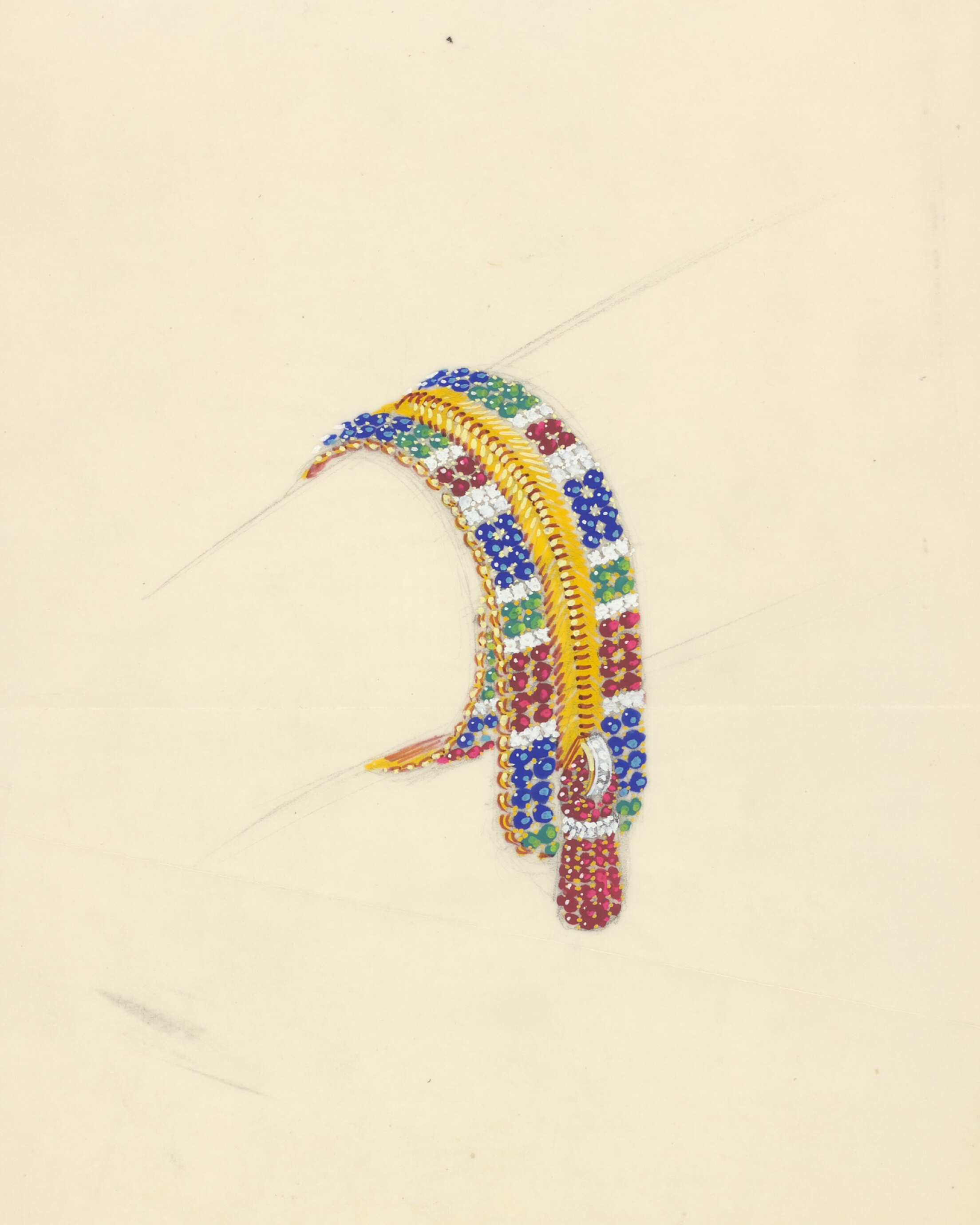 Zip手镯设计图,约1960年Van Cleef & Arpels梵克雅宝档案。