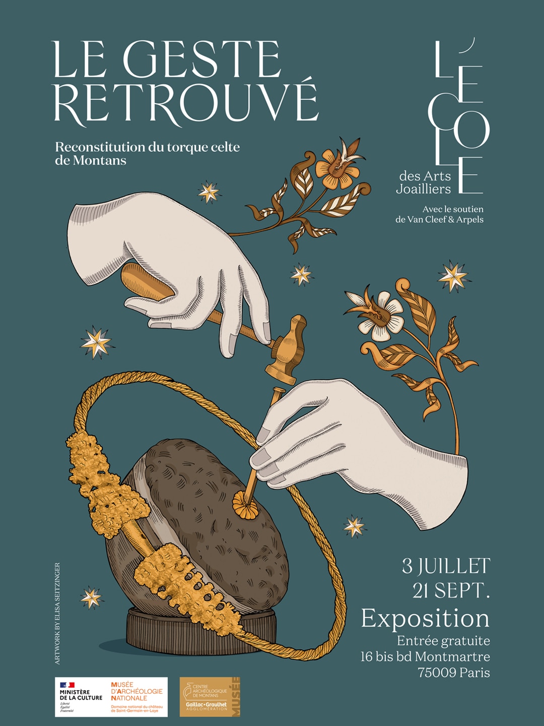 <p>« Le geste retrouvé, reconstitution du torque celte de Montans », une exposition de L'École des Arts Joailliers</p>
 - Paris, France