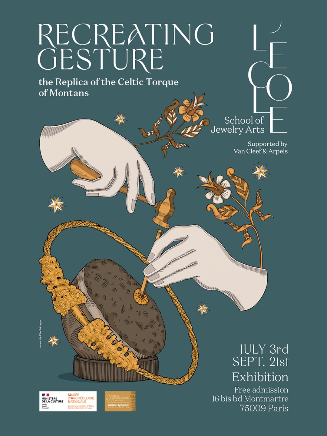 <p>"Recreating Gesture, the Replica of the Celtic Torque of Montans", an exhibition of L’ÉCOLE, School of Jewelry Arts</p>
 - Paris, France