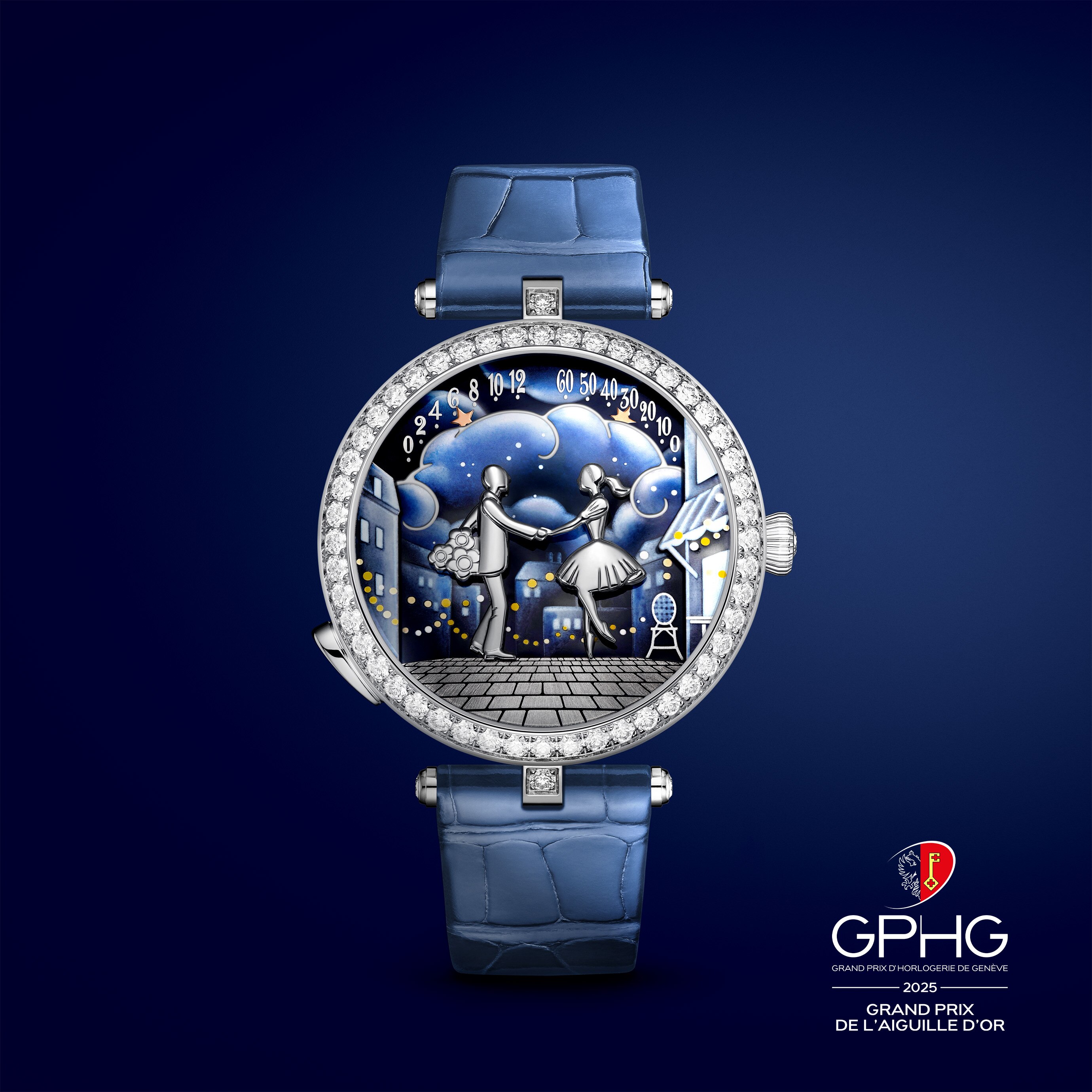 Montre Lady Arpels Bal des Amoureux Automate, gagnante du prix Exception Mécanique au GPHG 2025. Van Cleef & Arpels.