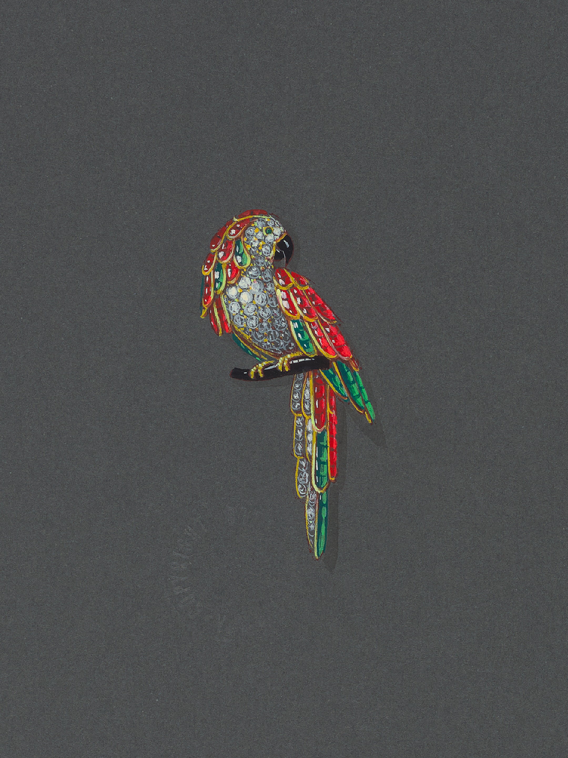 Drawing of a Parrot clip, circa 1990. Van Cleef & Arpels Archives.
