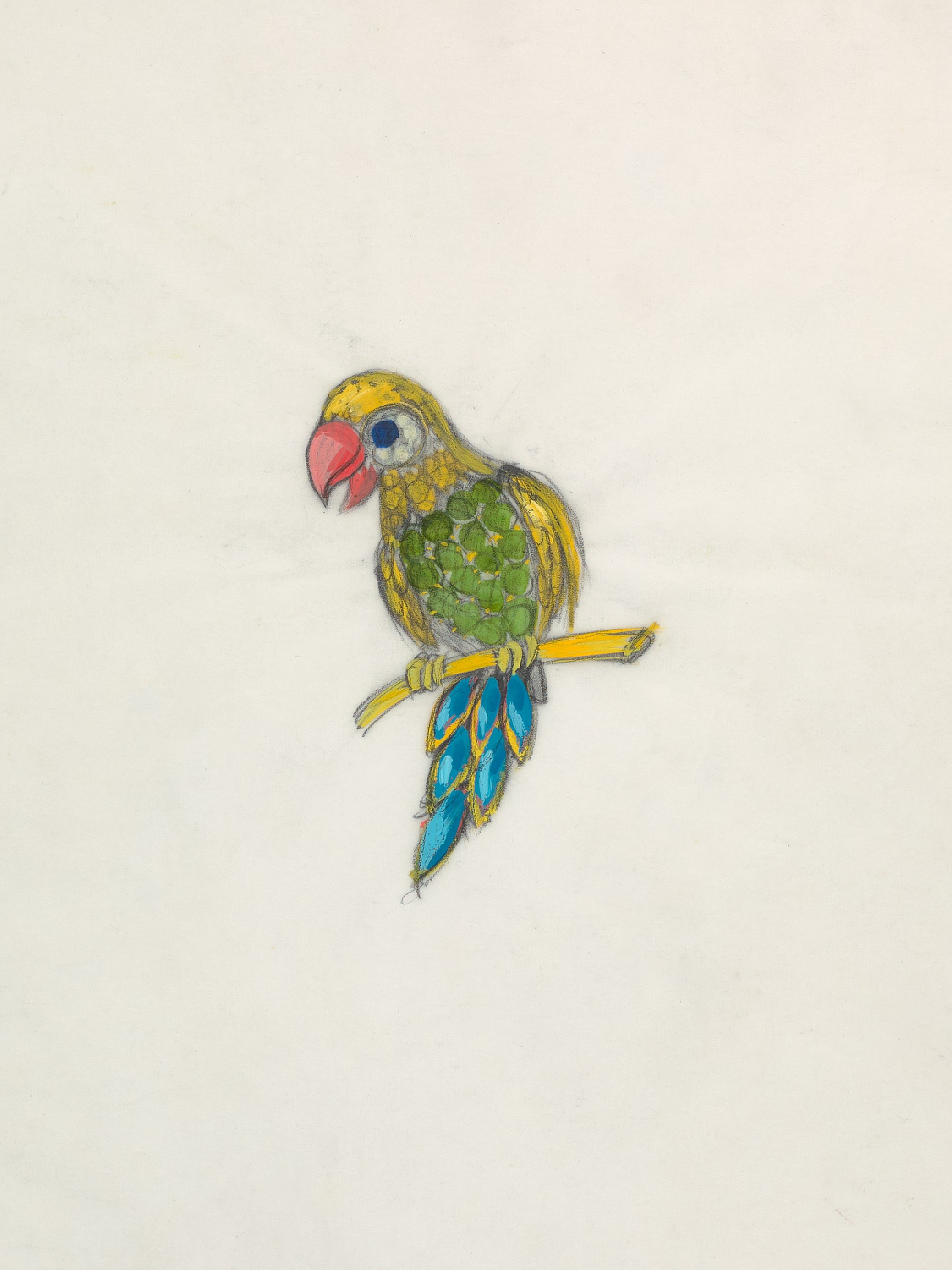Drawing of a Parrot clip, circa 1970. Van Cleef & Arpels Archives.