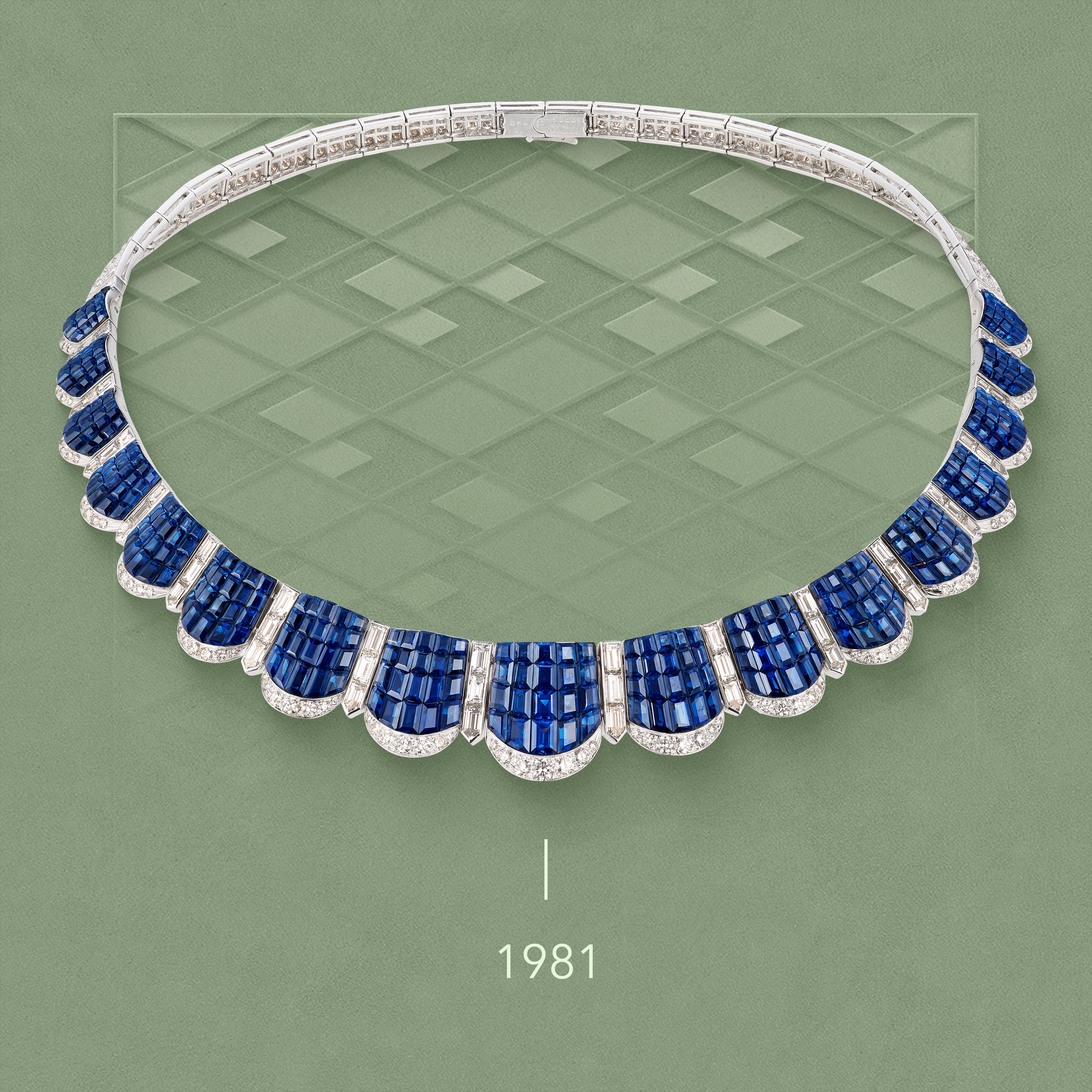 Everest necklace, 1981 Platinum, yellow gold, Mystery Set sapphires, diamonds Van Cleef & Arpels Collection