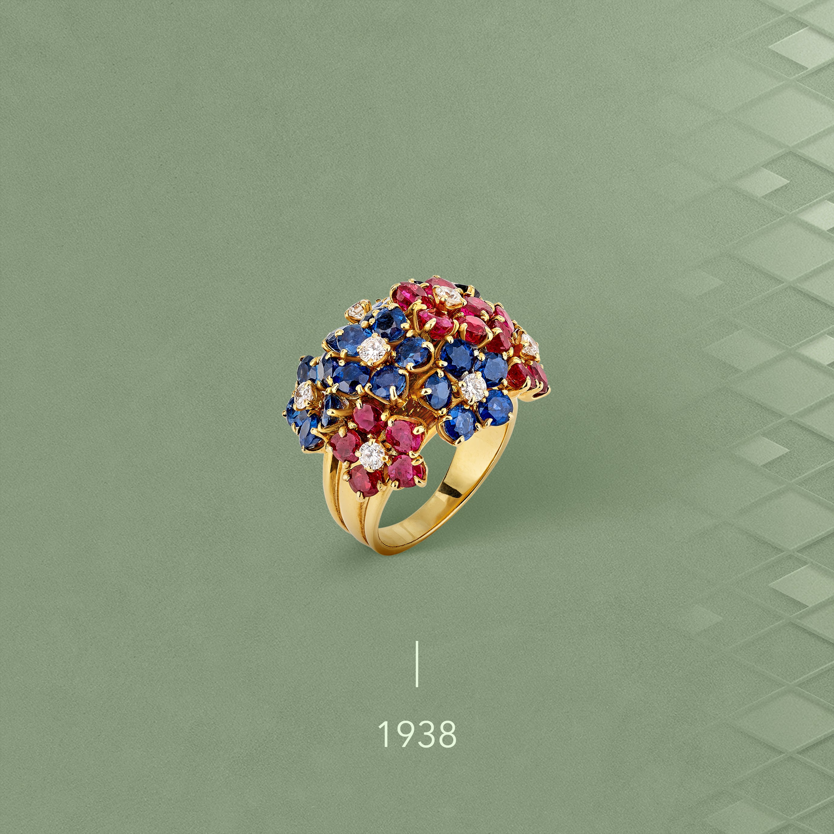 Hawaii ring, 1939, yellow gold, rubies, sapphires, diamonds. Van Cleef & Arpels collection