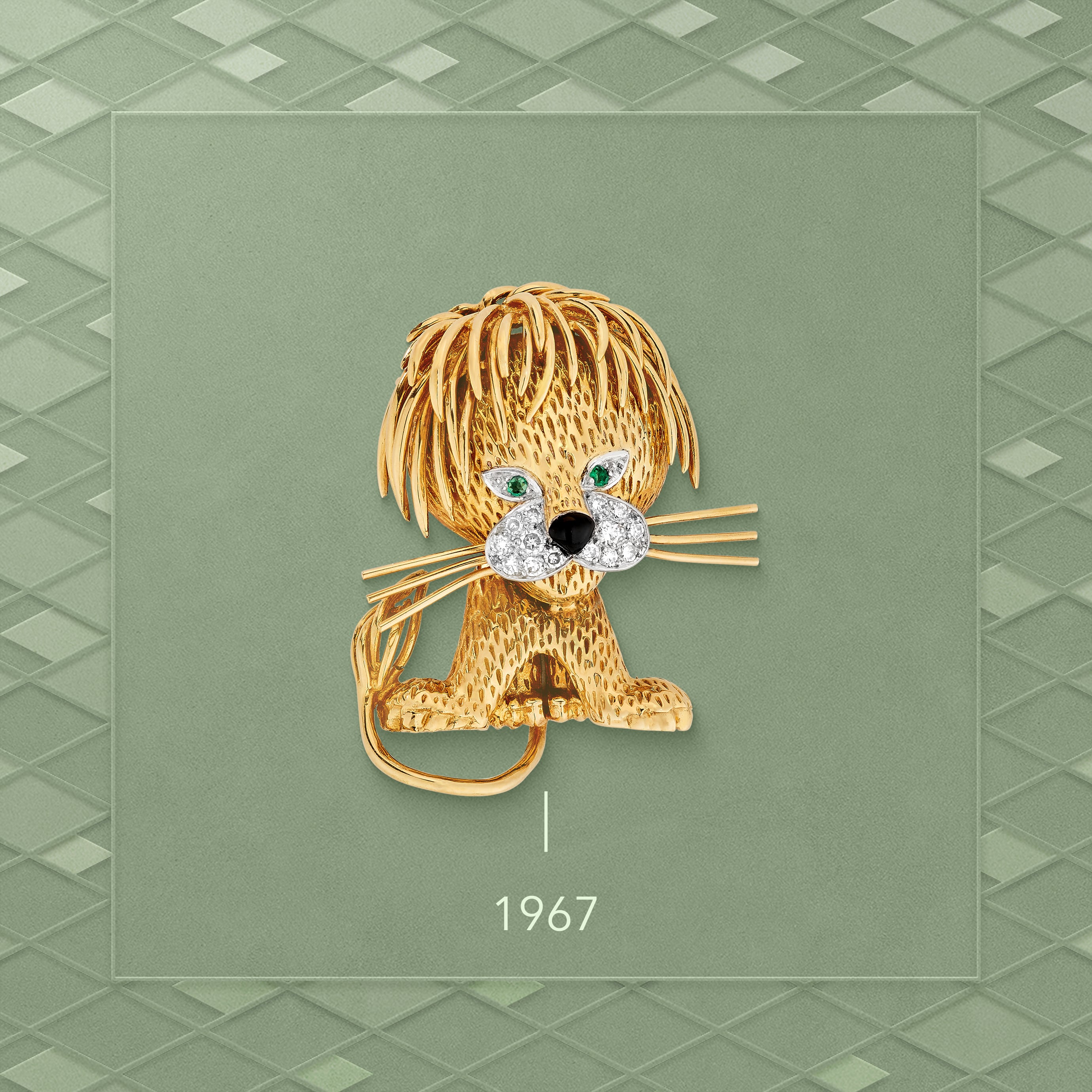 Discheveled Lion clip, 1967, yellow gold, platinum, emeralds, diamonds. Van Cleef & Arpels collection