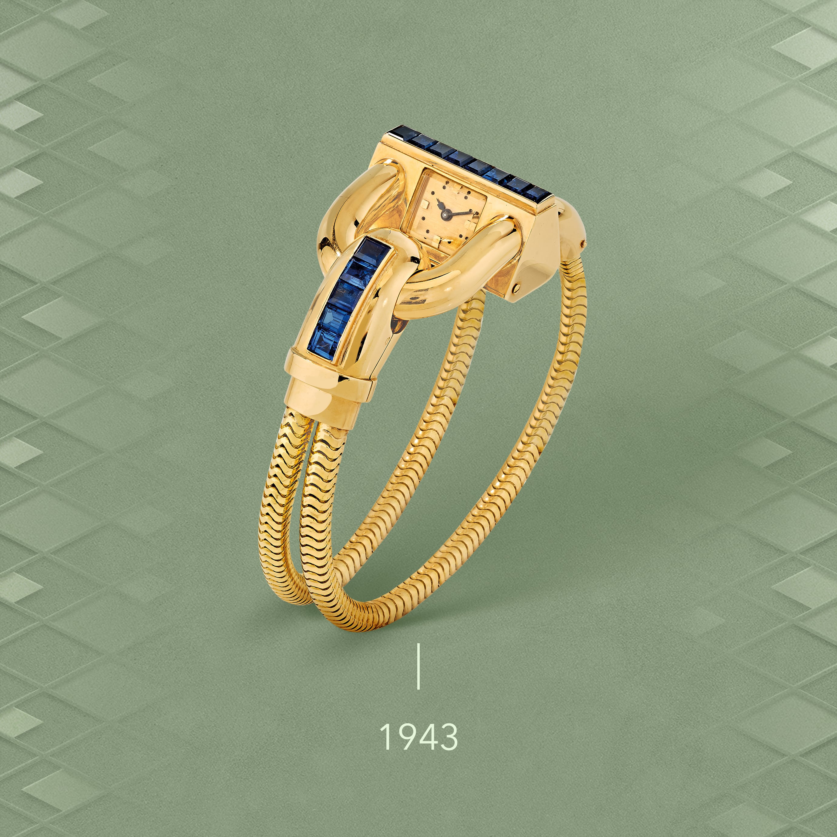 Cadenas watch, 1943, yellow gold, Mystery Set sapphires. Van Cleef & Arpels collection