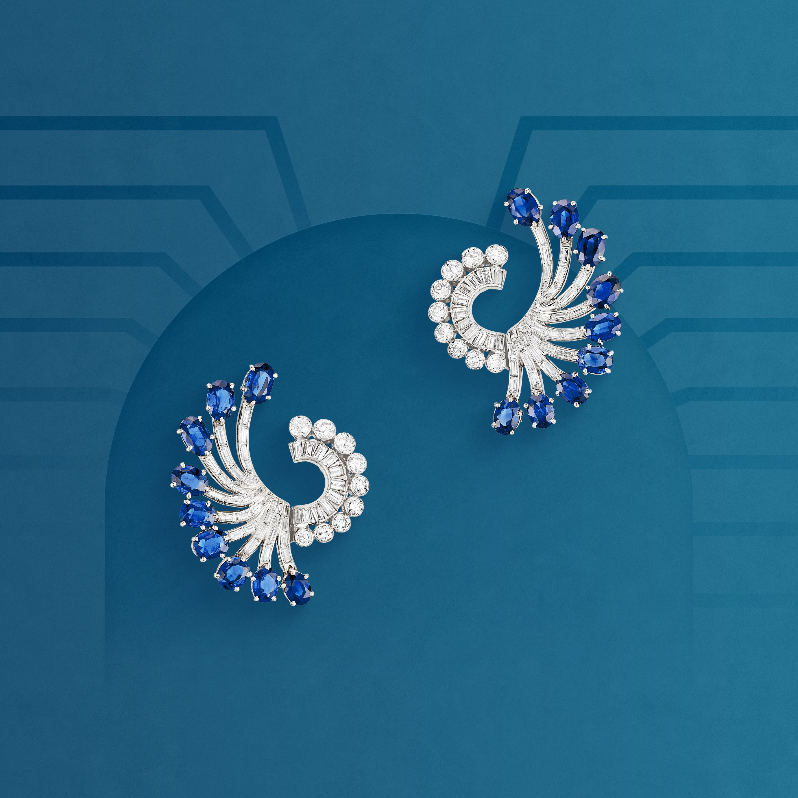 Fan earrings, 1935. Platinum, sapphires, diamonds. Van Cleef & Arpels Collection.