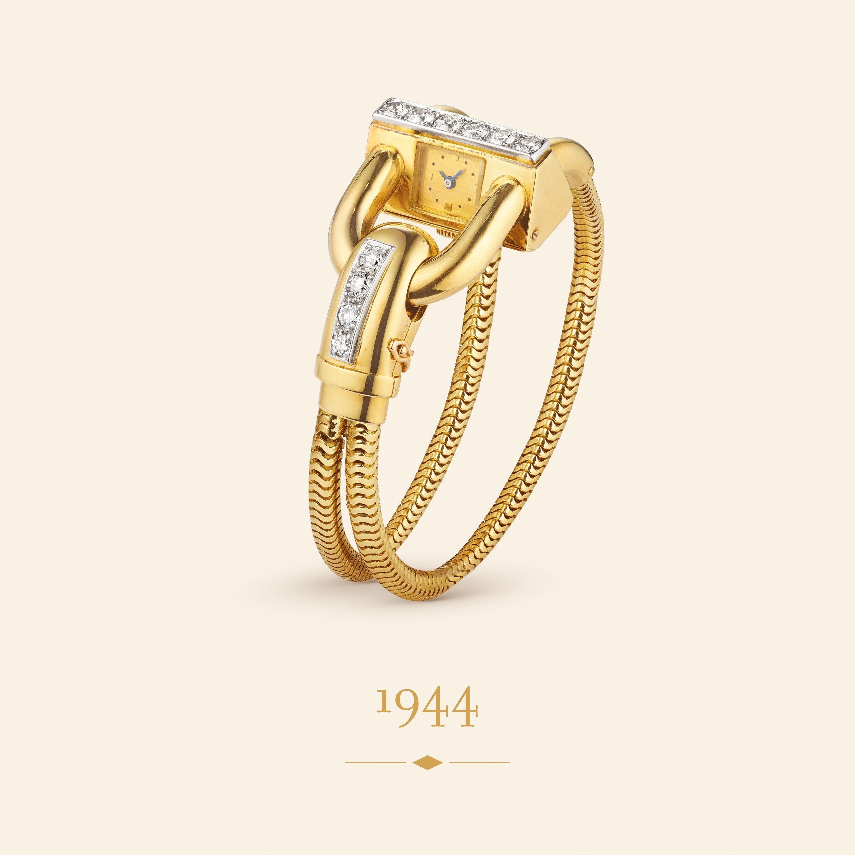 Cadenas wristwatch, 1944. Yellow gold, platinum, diamonds. Van Cleef & Arpels Collection.