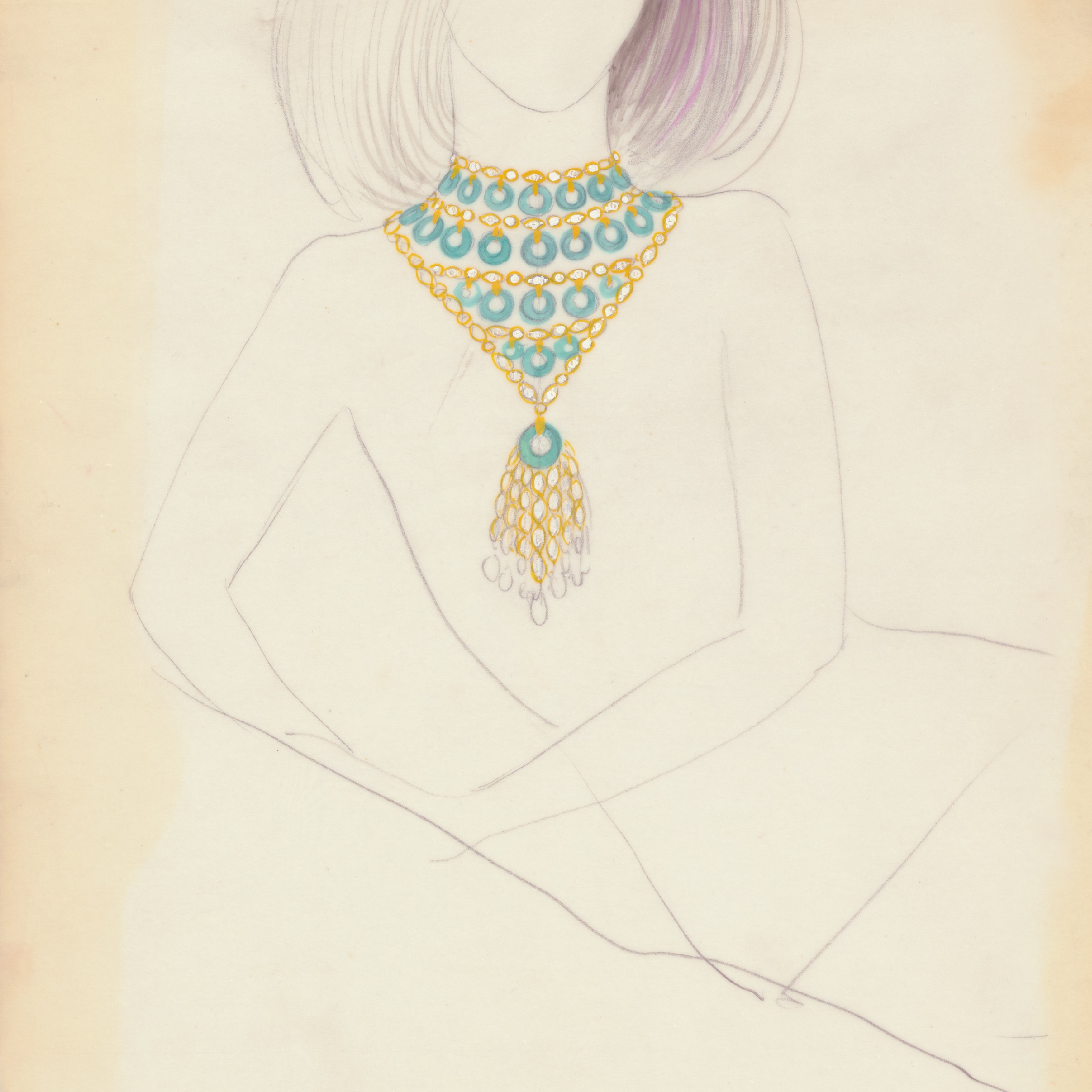 Drawing of a necklace, circa 1970. Van Cleef & Arpels Archives.