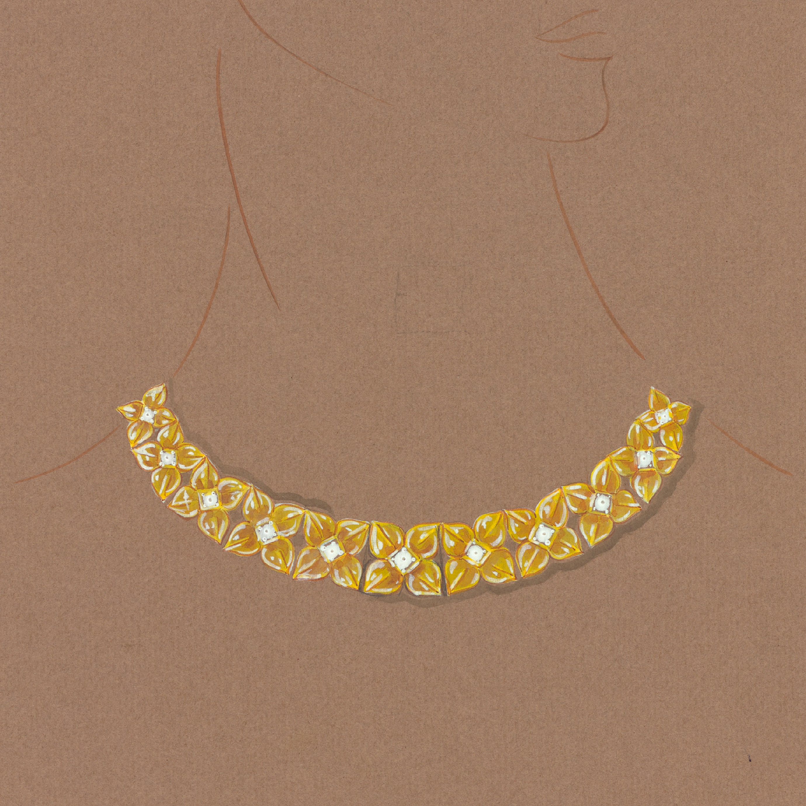 Drawing of an Artémis necklace, circa 1996. Van Cleef & Arpels archives.