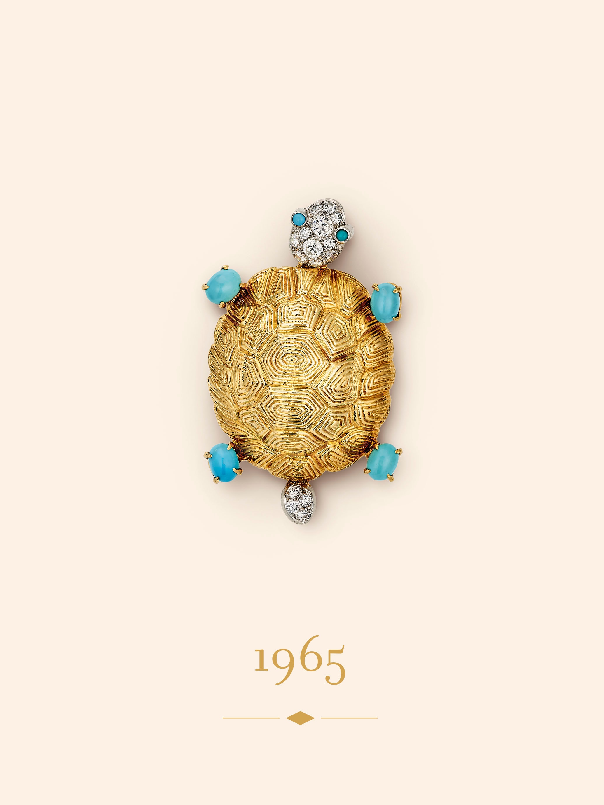 Turtle clip, 1965. Yellow gold, platinum, white gold, rose gold, turquoise, diamonds. Van Cleef & Arpels Collection.