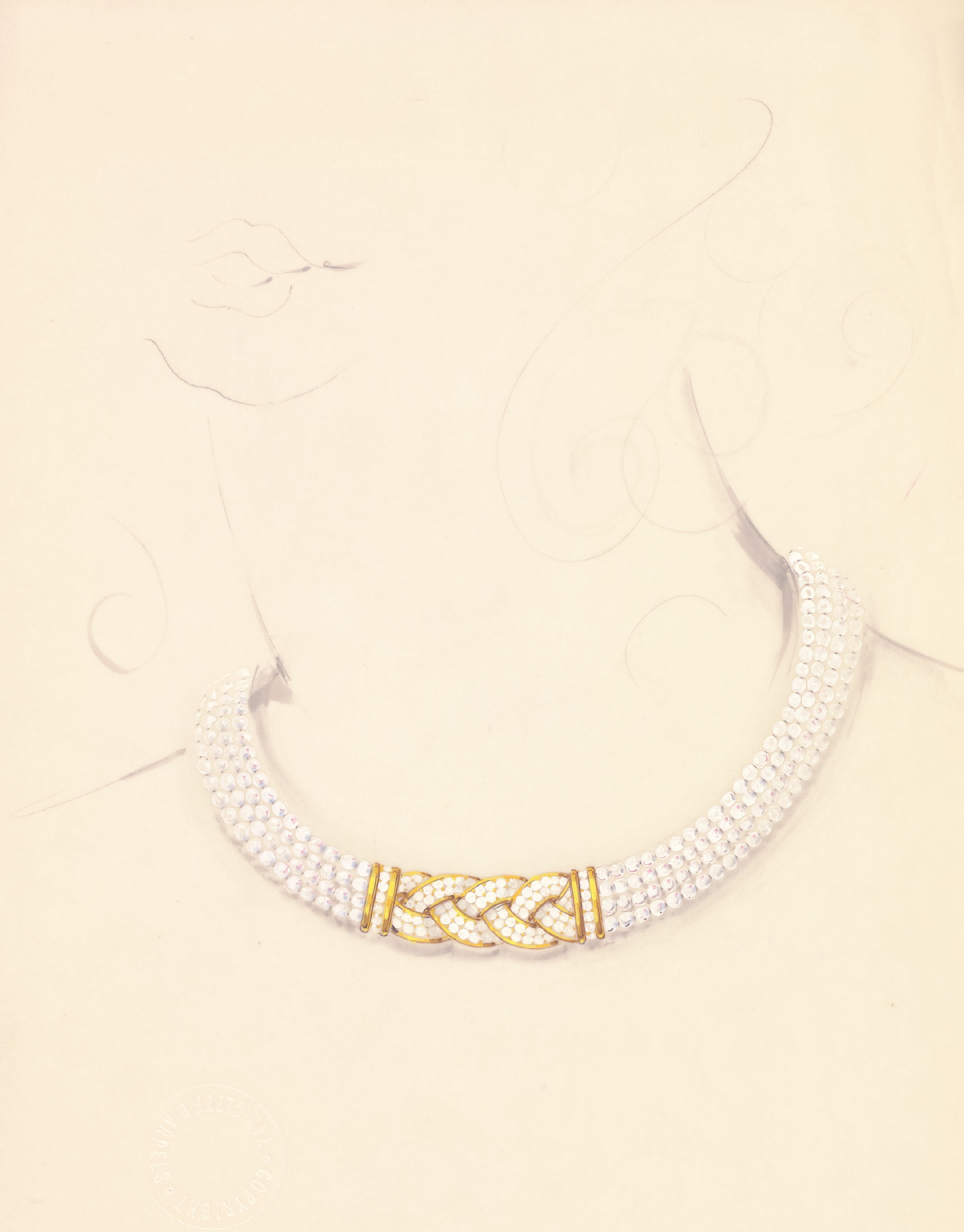 Dibujo de un collar Natte, circa 1985. Archivos Van Cleef & Arpels.
