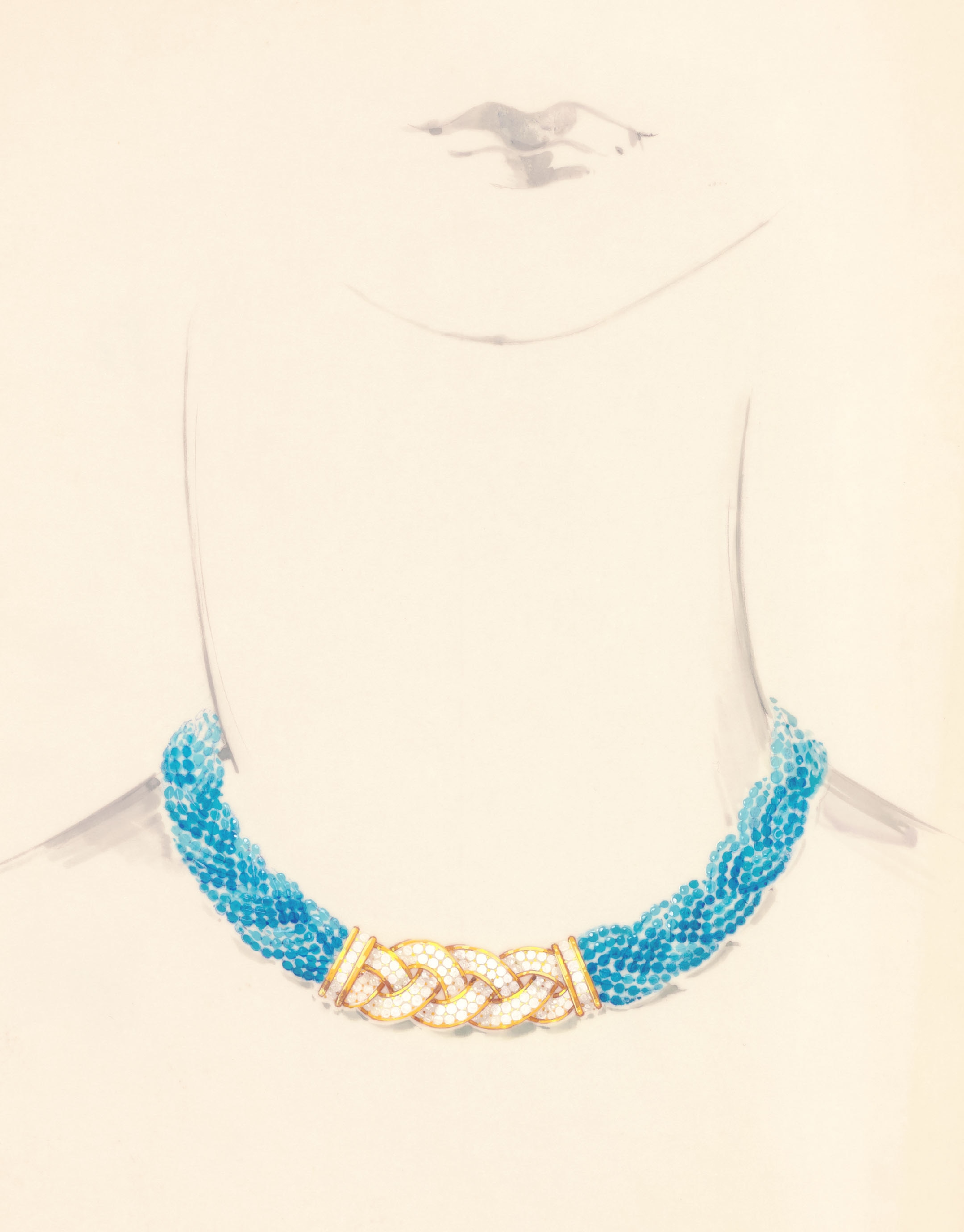 Dibujo de un collar Natte, circa 1985. Archivos Van Cleef & Arpels.
