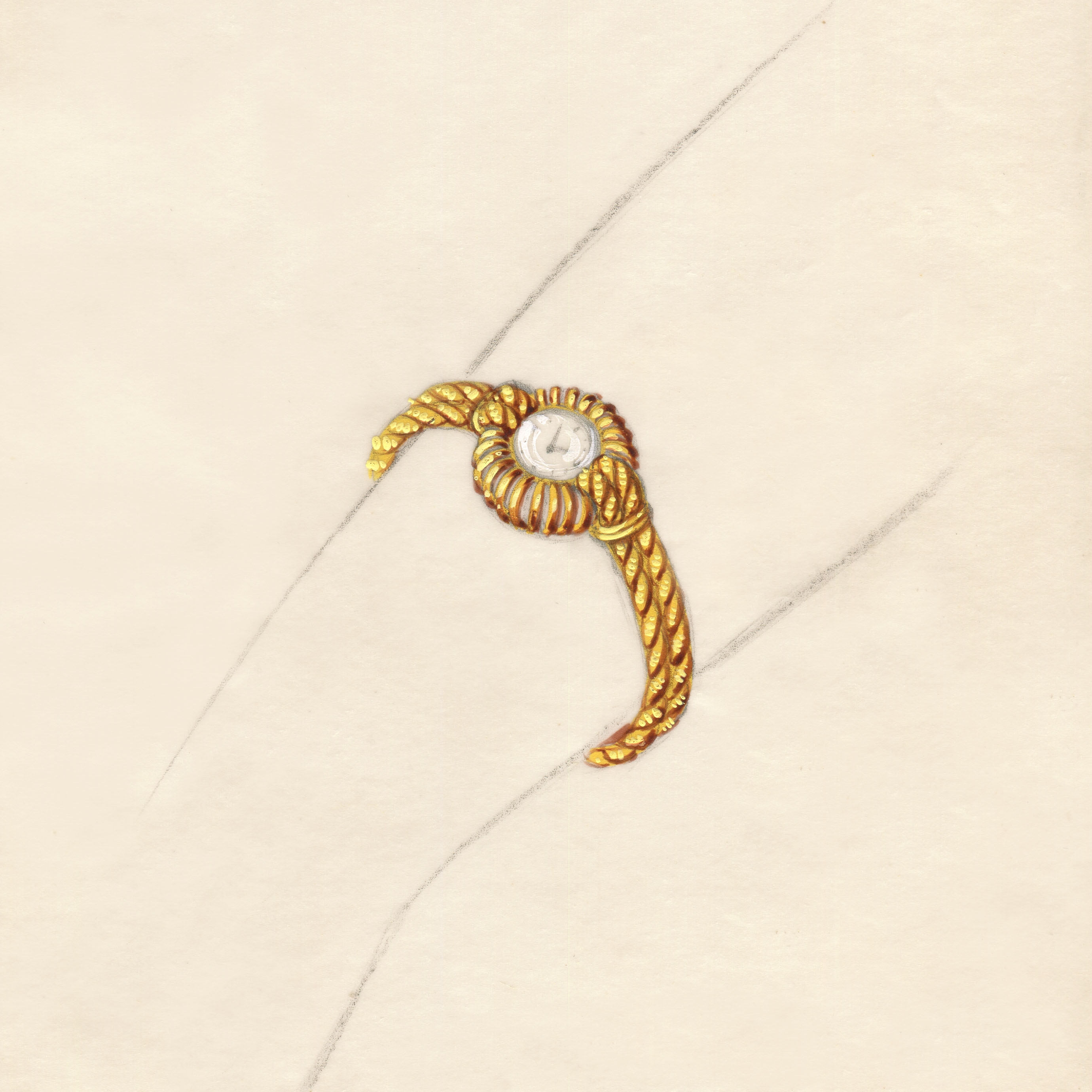 Dibujo de un reloj de pulsera, circa 1950. Archivos Van Cleef & Arpels.