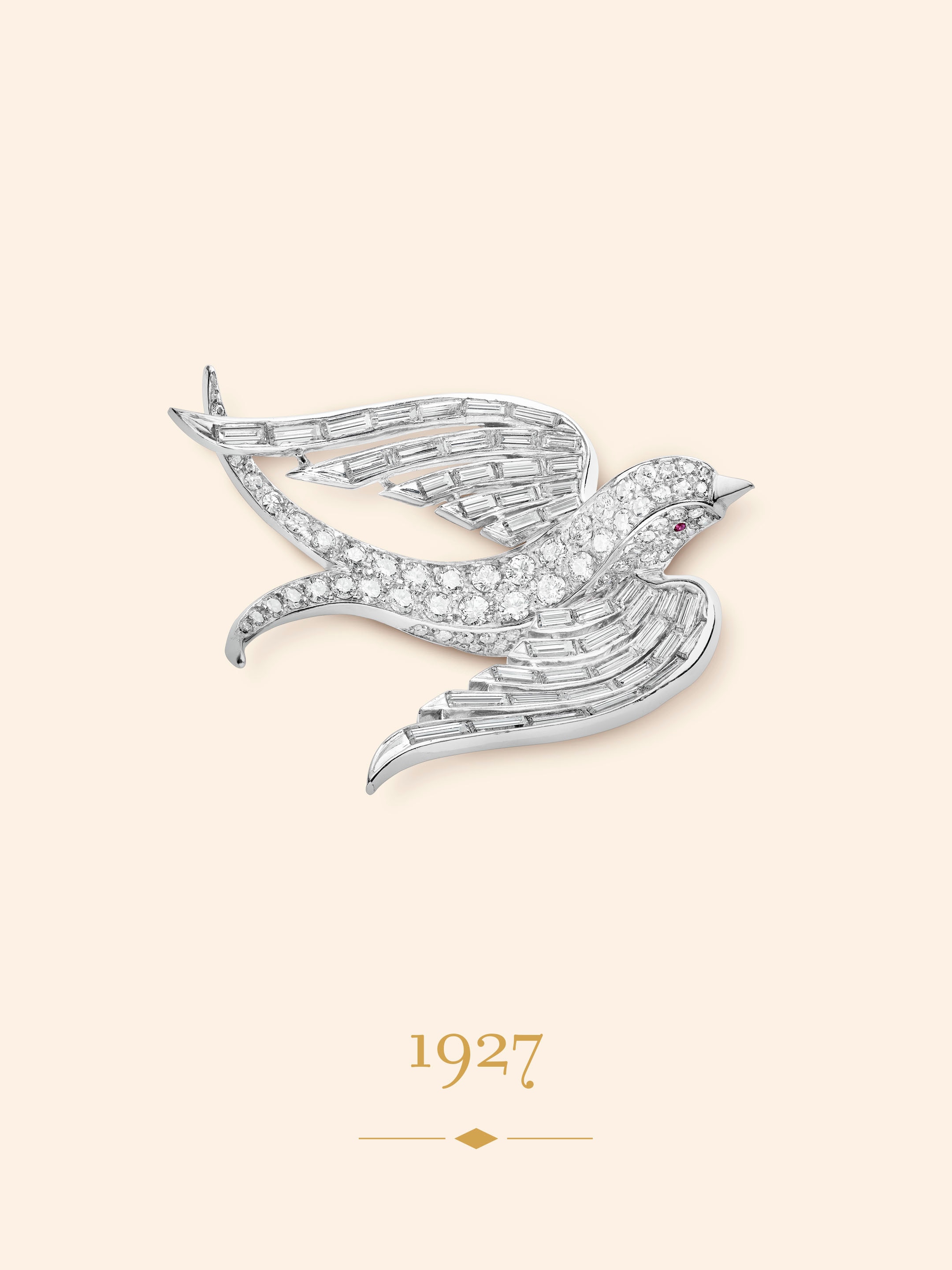 Clip Hirondelle. Platin, Rubin, Diamanten. Sammlung Van Cleef & Arpels.