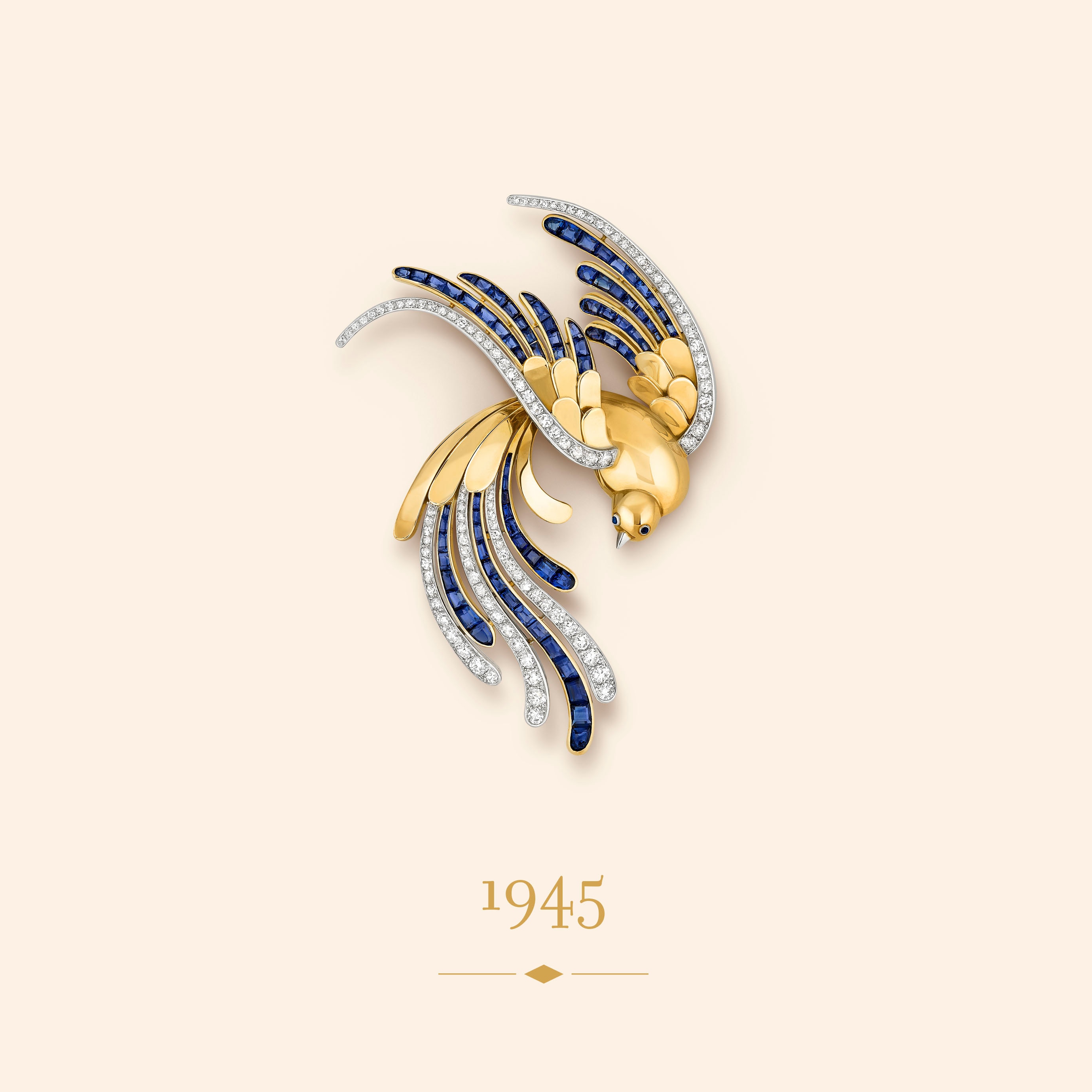 Clip Oiseau, 1945. Gelbgold, Platin, Saphire, Diamanten. Sammlung Van Cleef & Arpels.