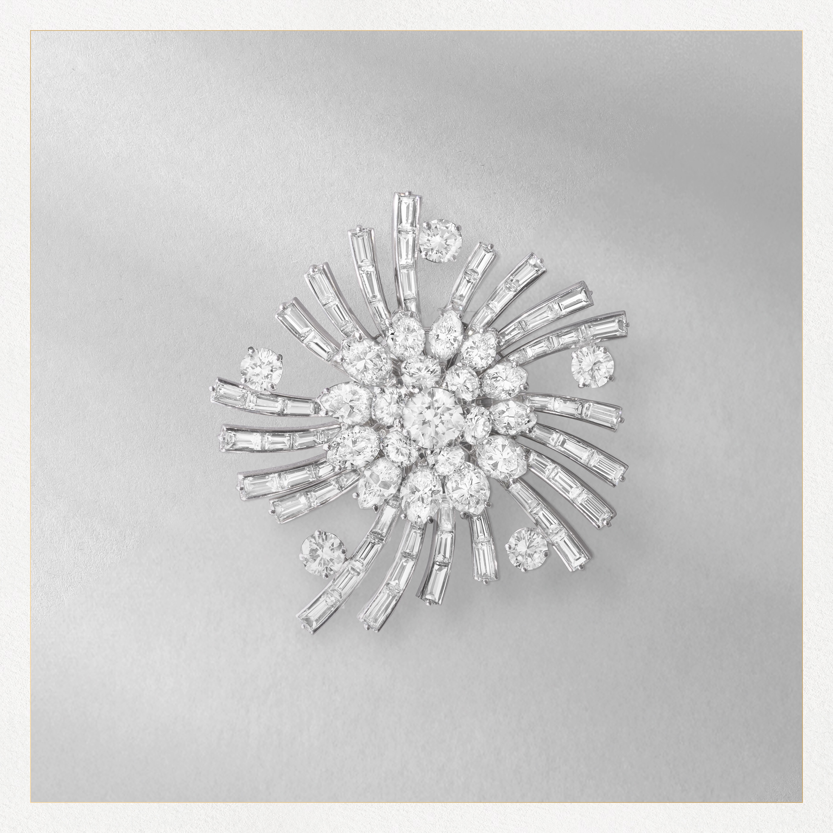 Aigrette clip, 1955. Platinum, osmior, diamonds. Heritage collection, Van Cleef & Arpels.