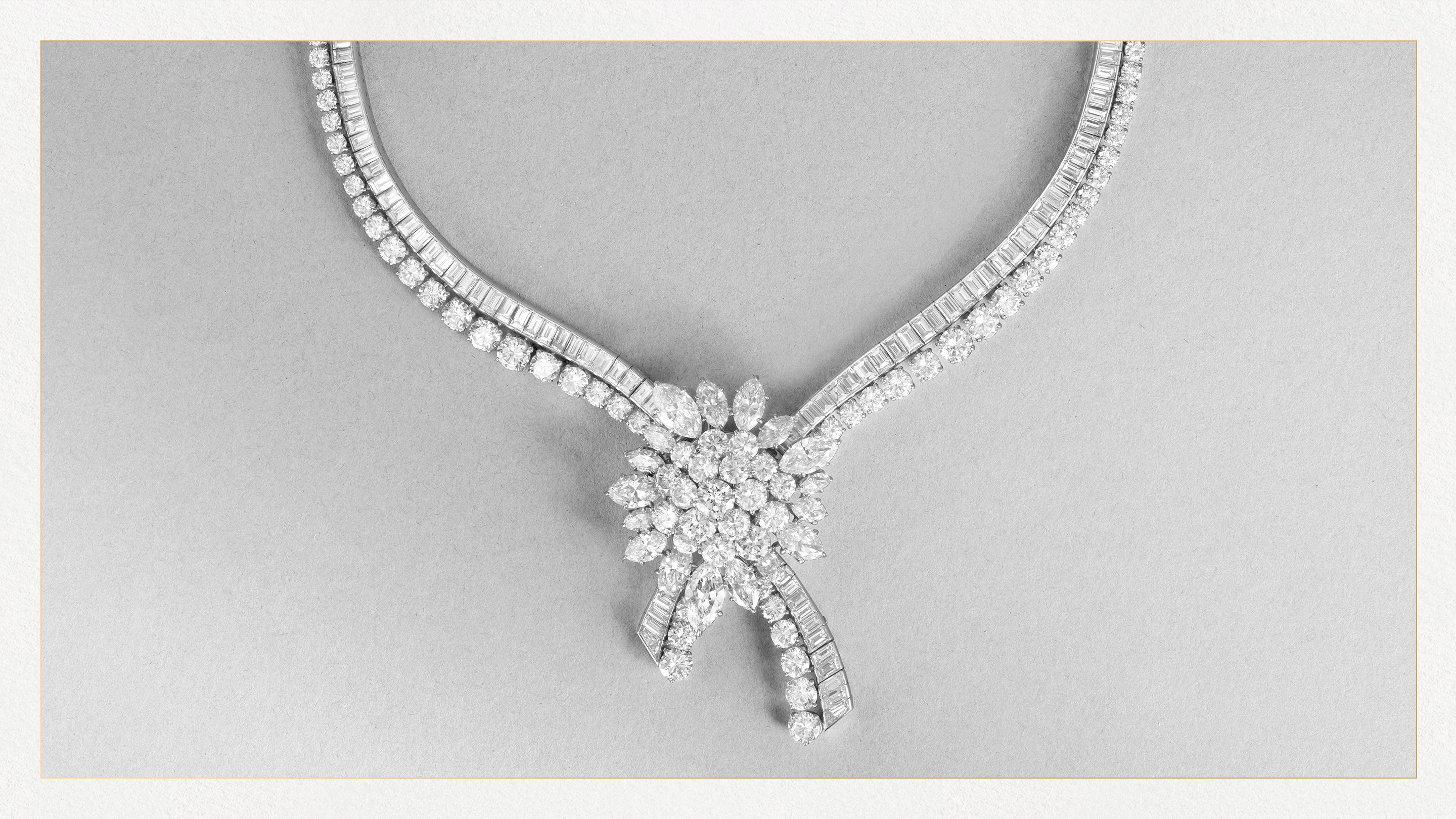 Necklace with two clips "Stalactite", 1963. Platinum, osmior, white gold, diamonds. Heritage Collection, Van Cleef & Arpels.