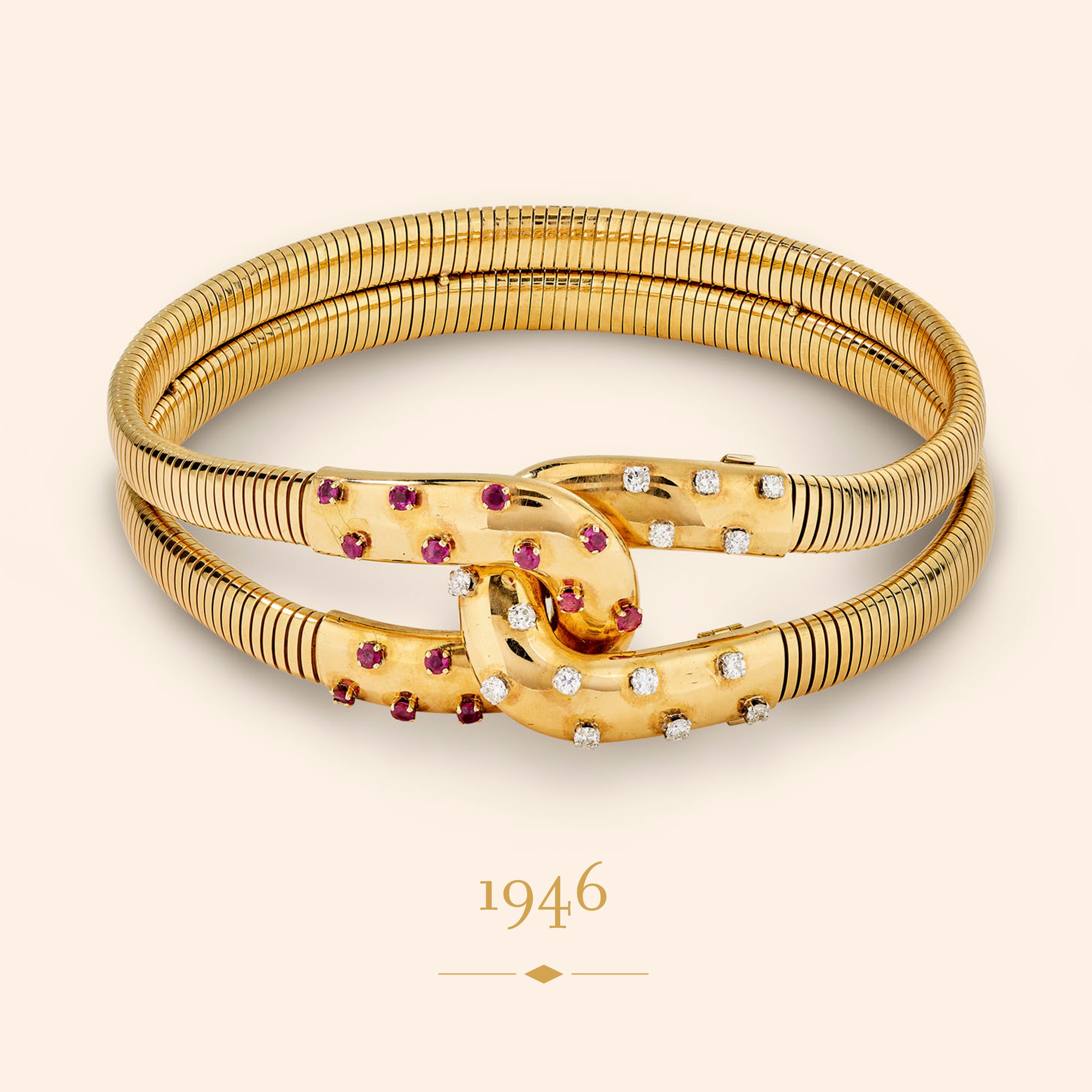 Belle Hélène necklace, 1946. Yellow gold, platinum, rubies, diamonds. Van Cleef & Arpels Collection.
