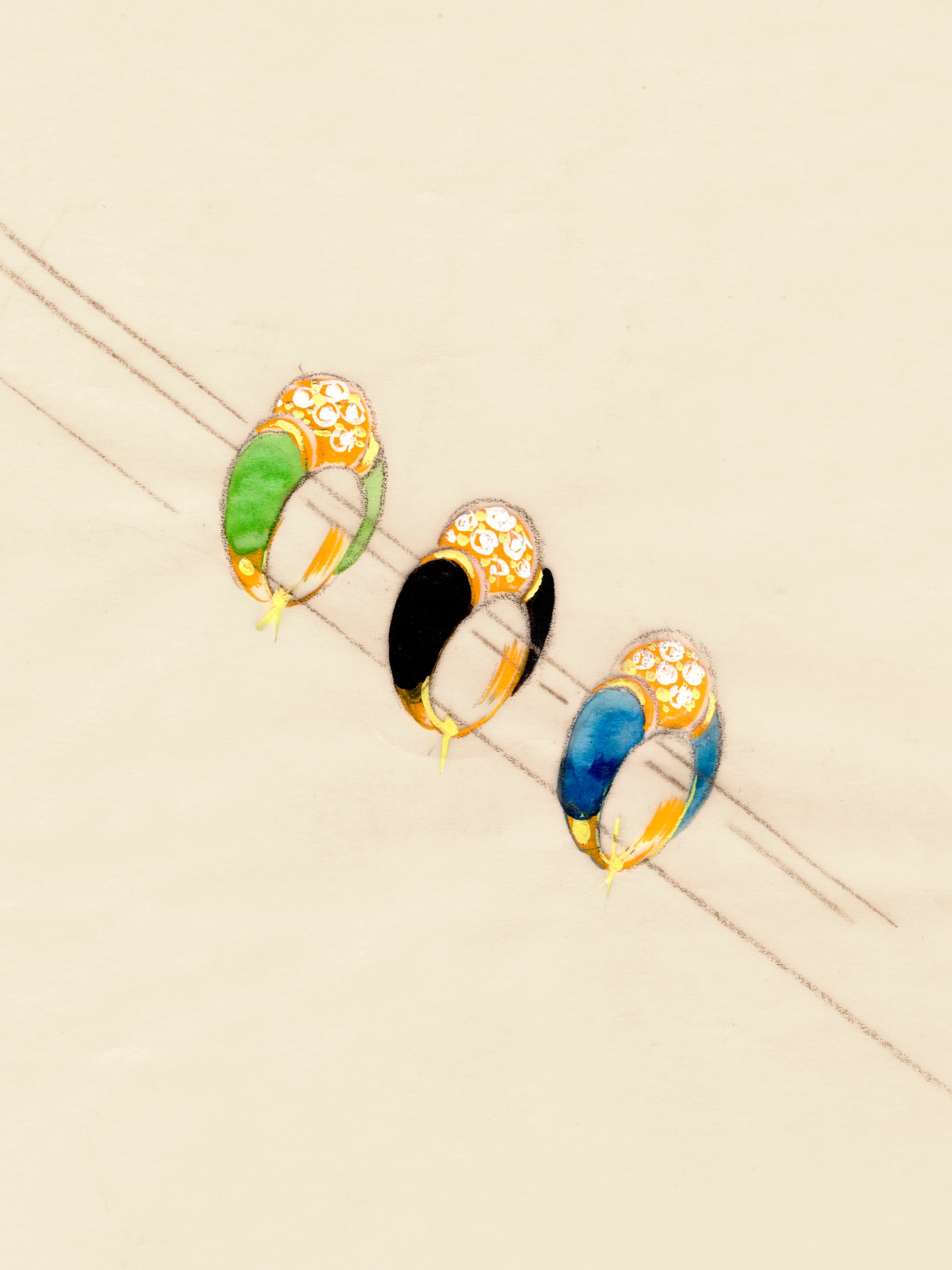 Drawing of Philippine rings, circa 1970. Van Cleef & Arpels Archives.