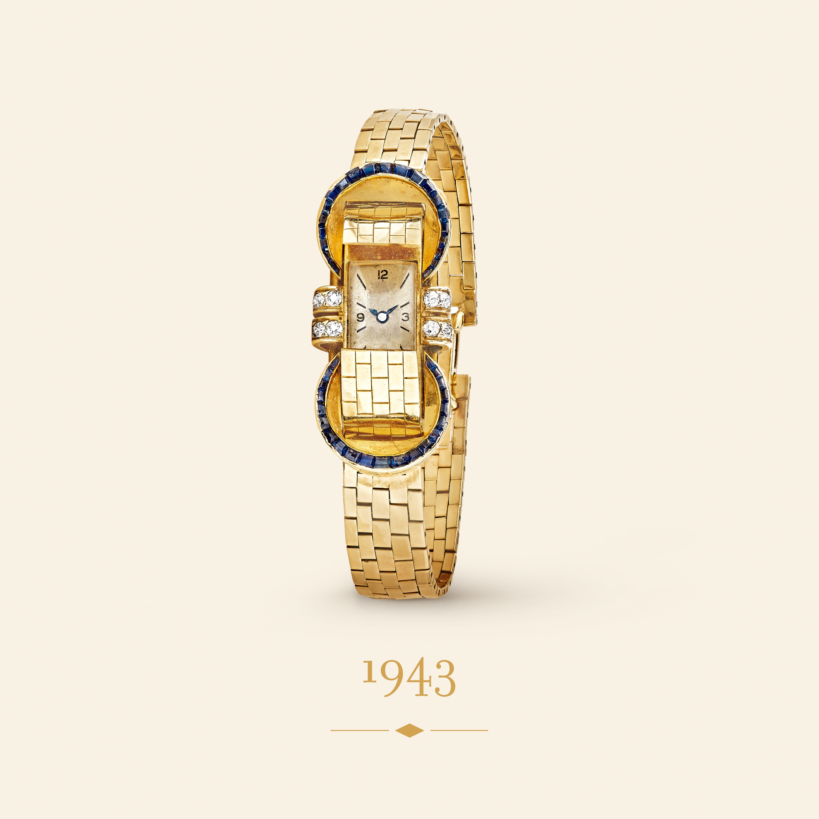 Ludo secret wristwatch, 1943. Yellow gold, sapphires, enamel, diamonds. Van Cleef & Arpels Collection.