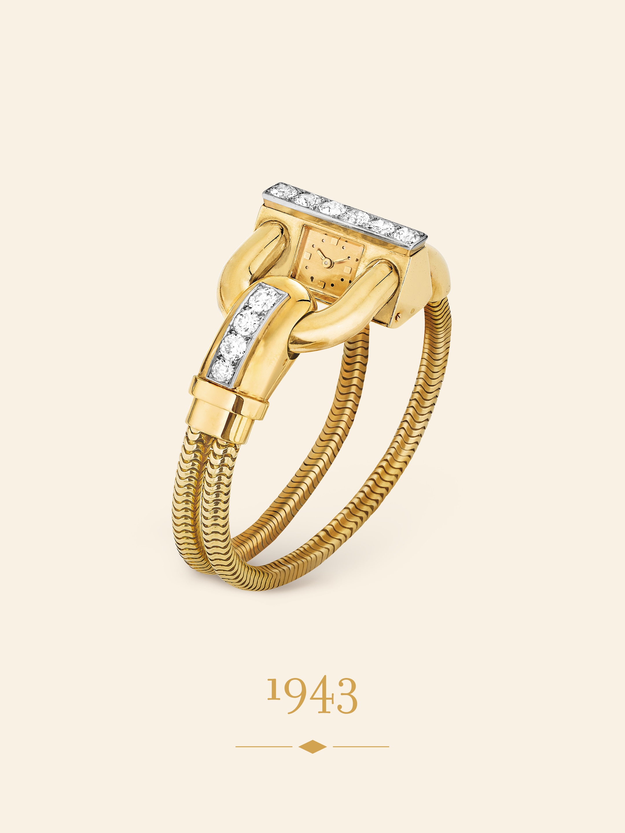 Cadenas wristwatch, 1943. Yellow gold, platinum, diamonds. Van Cleef & Arpels Collection.