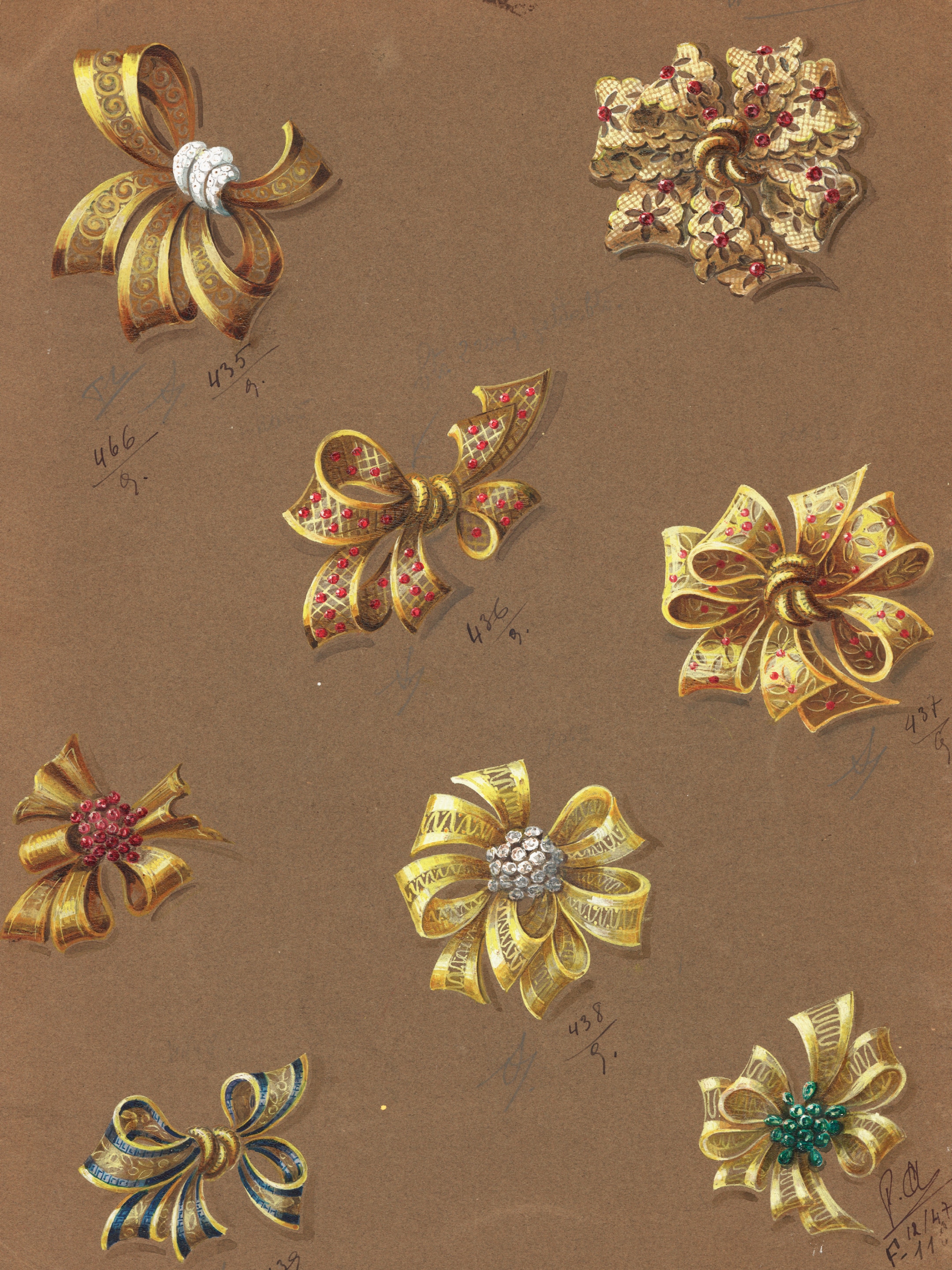 Designs of bow clips, Circa 1940, Van Cleef & Arpels Archives