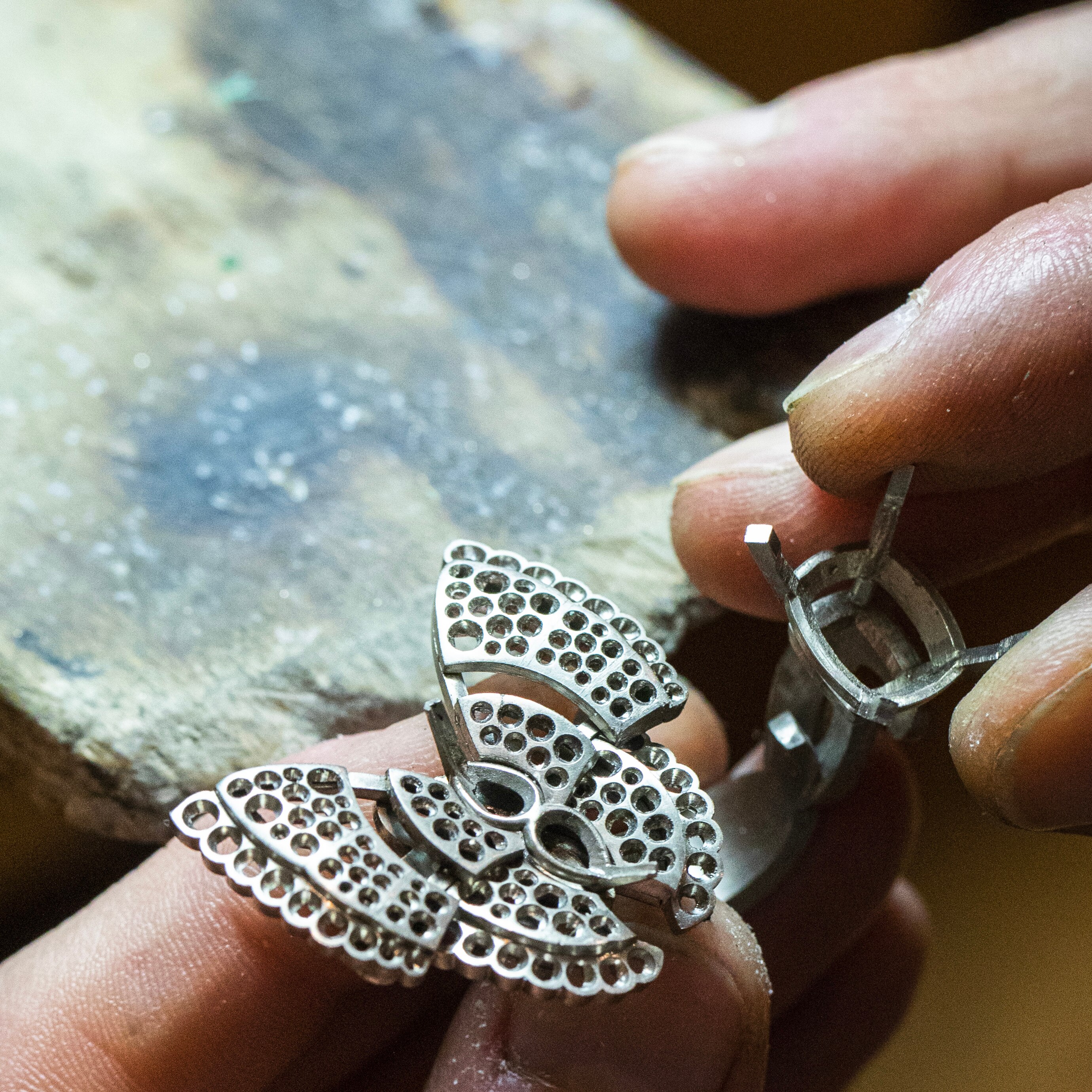 Jewelry work, adjusting. Butterflies collection, Van Cleef & Arpels.