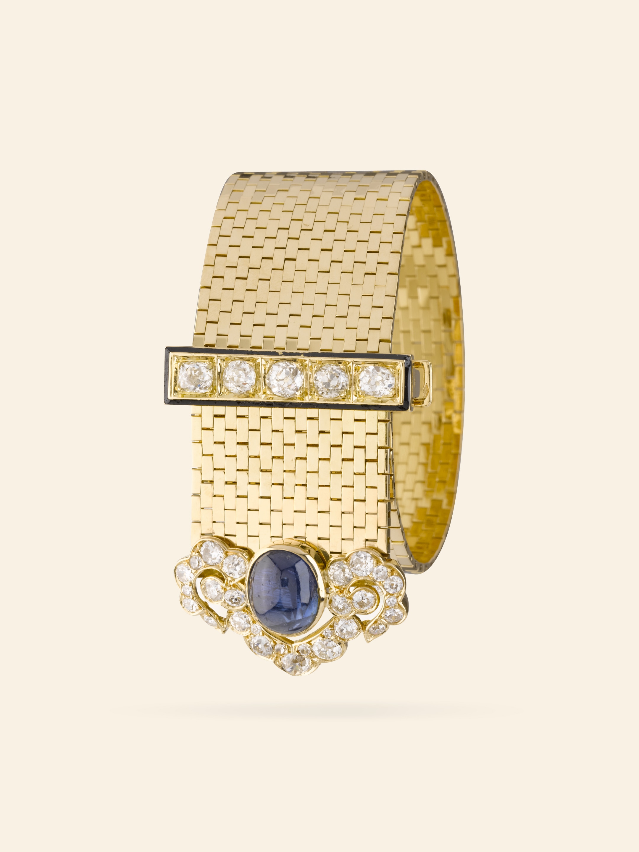 Ludo briquettes bracelet, 1934, yellow gold, sapphire, enamel, diamonds. In the former collection of Sacha Guitry, Collection Van Cleef & Arpels.