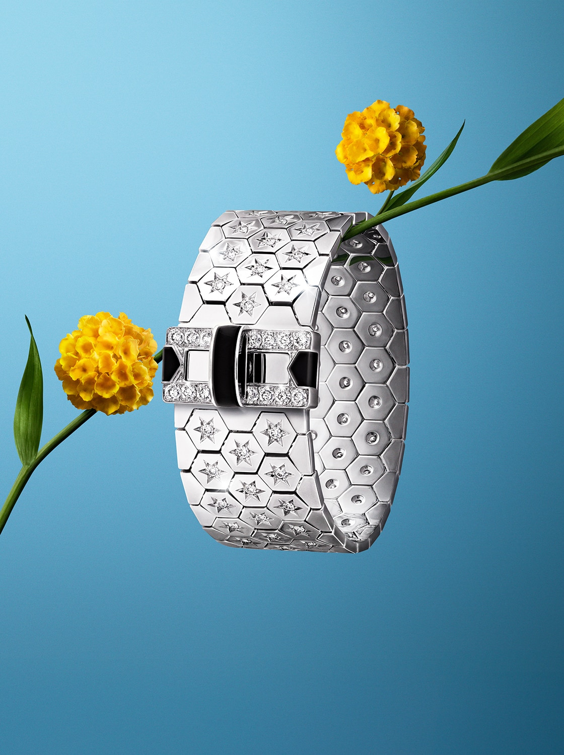 Ludo bracelet. Rhodium plated 18K white gold, onyx, diamonds. Ludo collection, Van Cleef & Arpels.