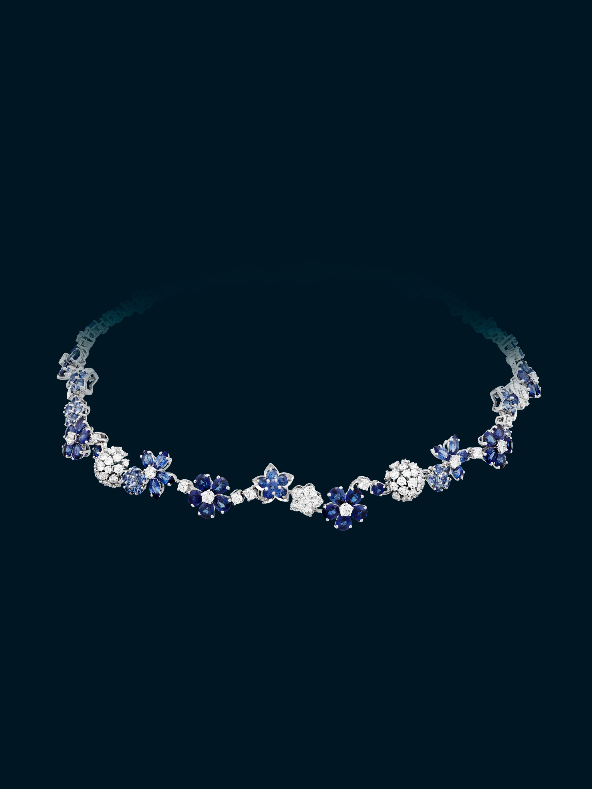 Folie des Prés necklace. 18K white gold, sapphires, diamonds. Private collection.