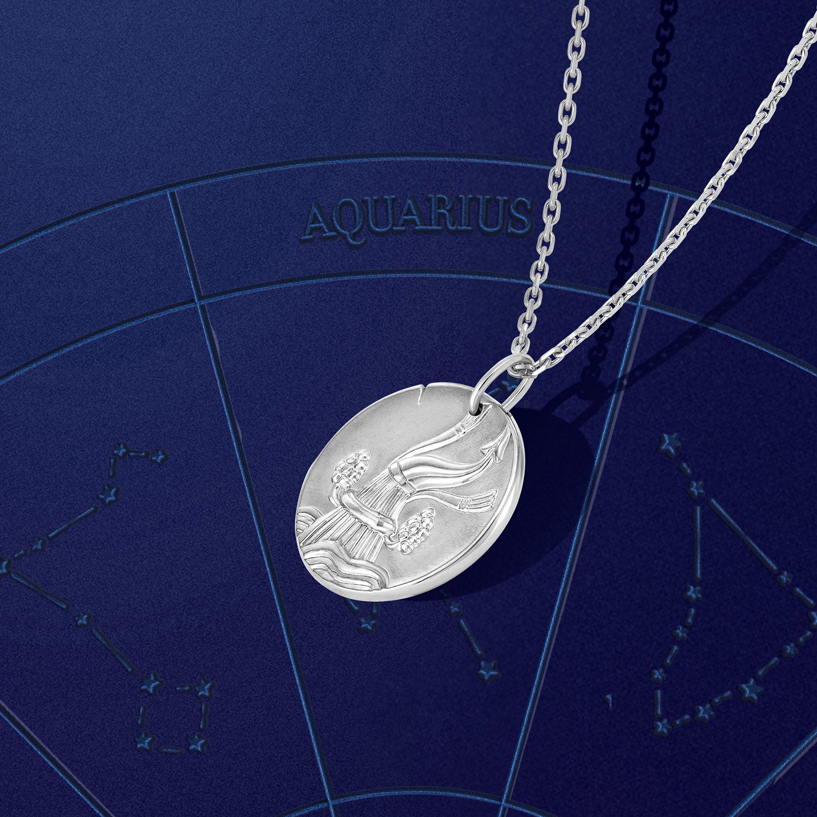 Zodiaque medal Aquarii (Aquarius), rhodium plated 18K white gold. Zodiaque collection, Van Cleef & Arpels.
