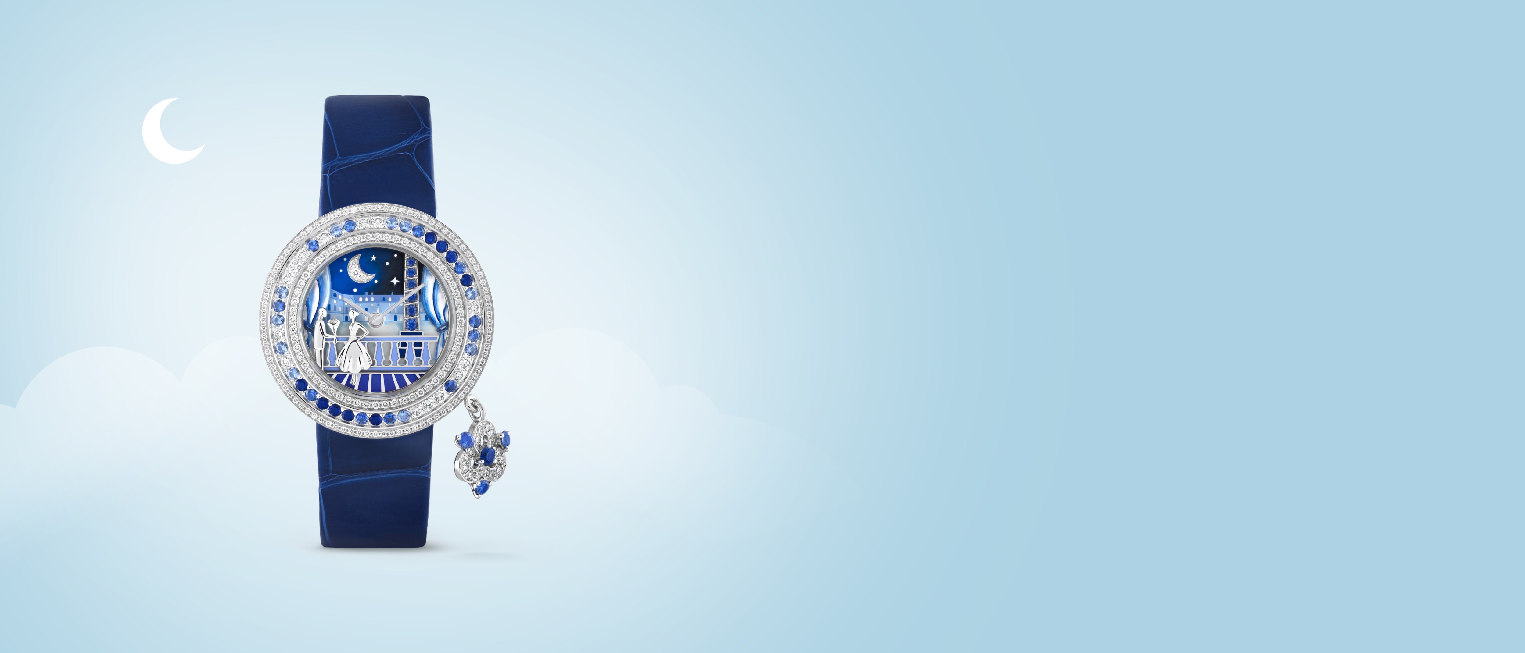 Extraordinary Dials collection, white gold watch and moon, cover, Van Cleef & Arpels