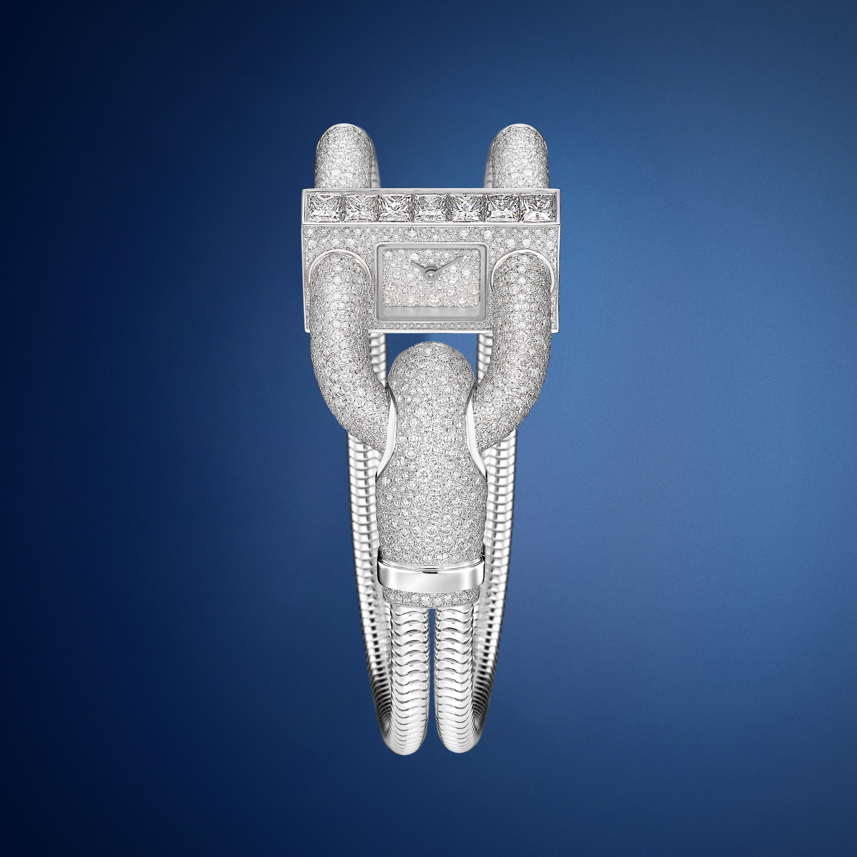 Cadenas watch, rhodium plated 18K white gold, diamonds, quartz movement. Cadenas collection, Van Cleef & Arpels.