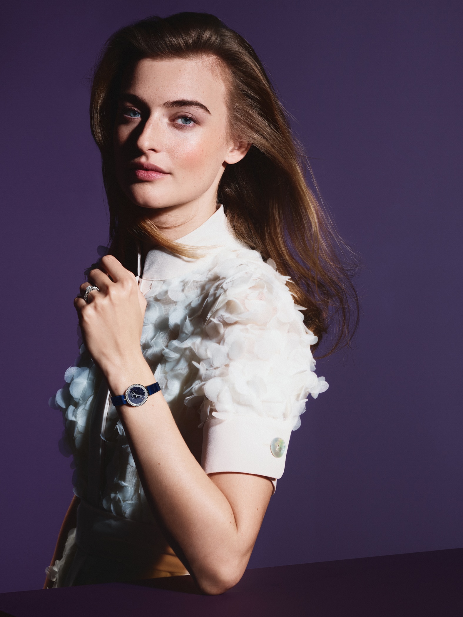 Perlée watch, 23mm, white gold, aventurine glass, diamonds, swiss quartz movement. Perlée collection, Van Cleef & Arpels